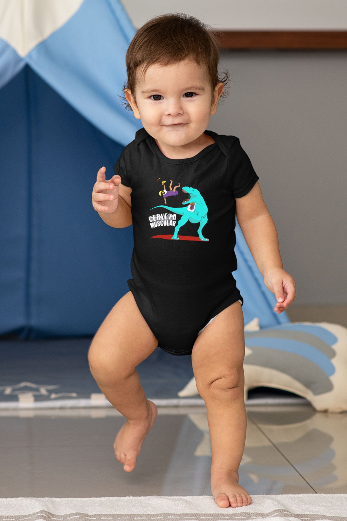 Dinozor Baskılı Siyah Bebek Body - Zıbın