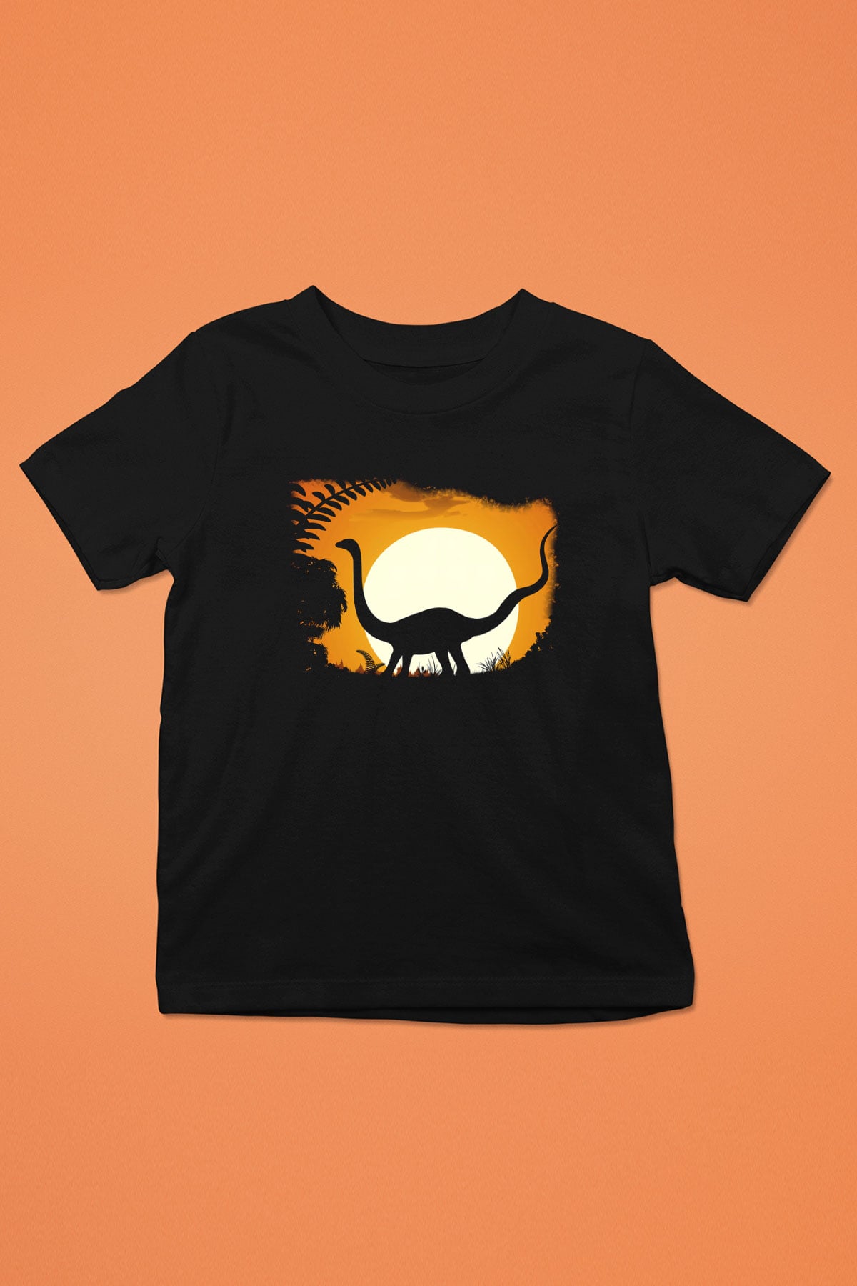 Dinozor Baskılı Siyah Unisex Çocuk Tişört