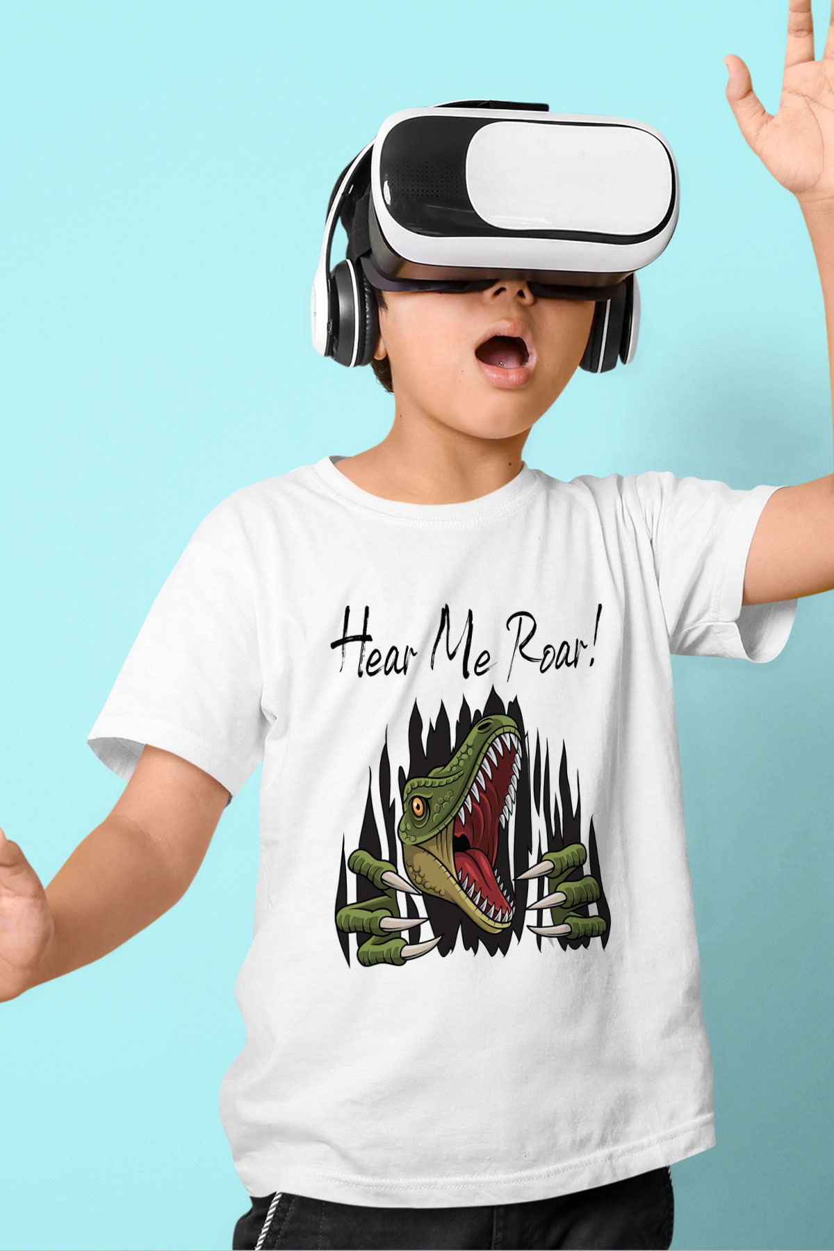 Dinozor Beyaz Unisex Çocuk Tişört