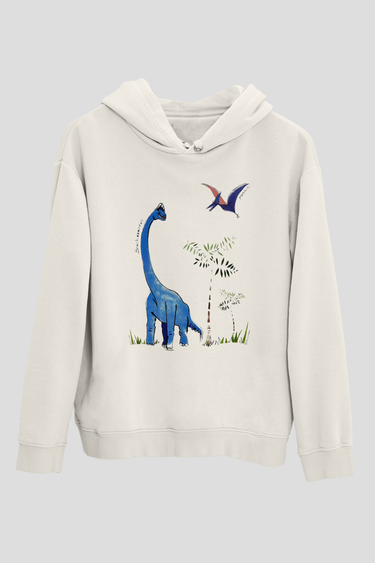 Dinozor Beyaz Unisex Kapşonlu Sweatshirt