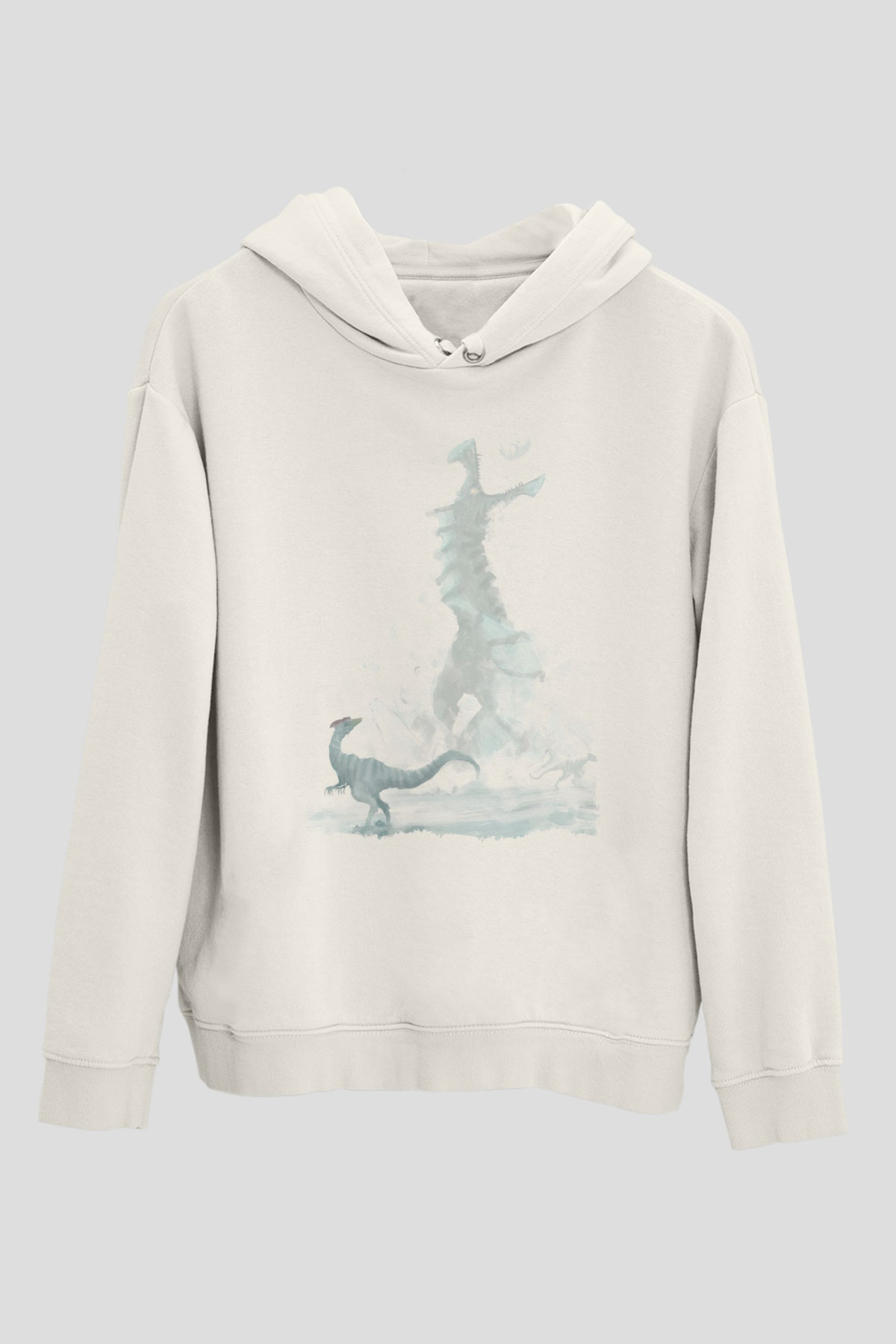 Dinozor Beyaz Unisex Kapüşonlu Sweatshirt