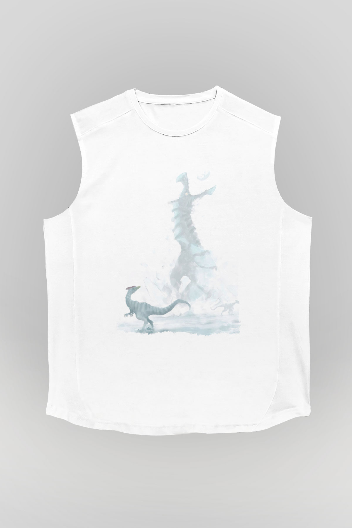 Dinozor Beyaz Unisex Kolsuz Tişört