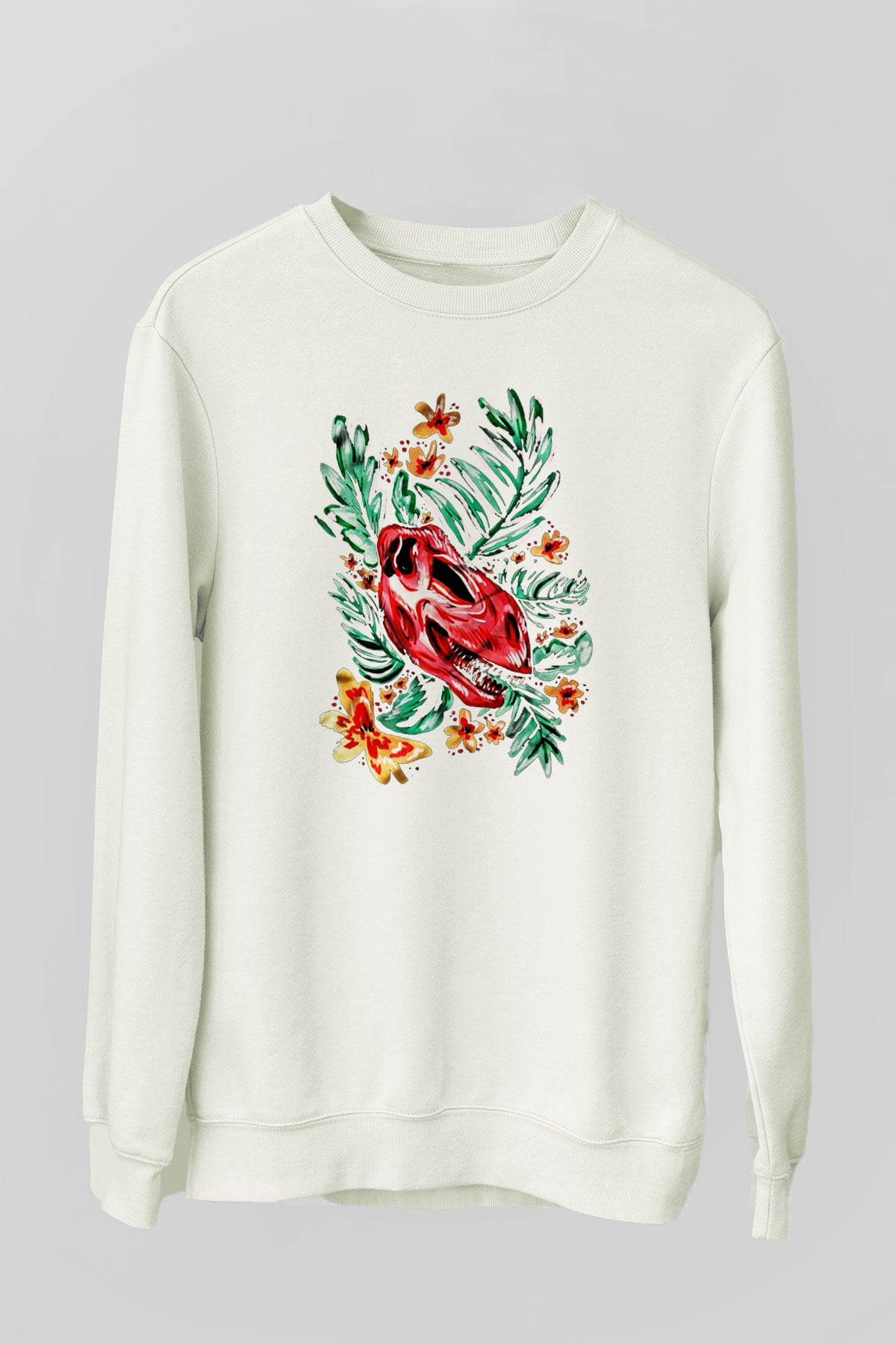 Dinozor Beyaz Unisex Sweatshirt