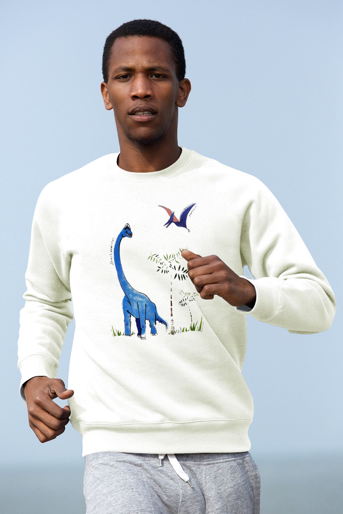 Dinozor Beyaz Unisex Sweatshirt