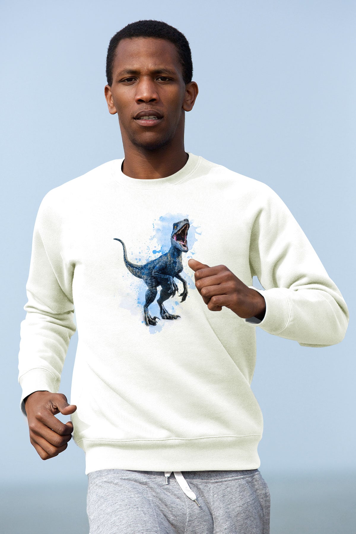 Dinozor Beyaz Unisex Sweatshirt