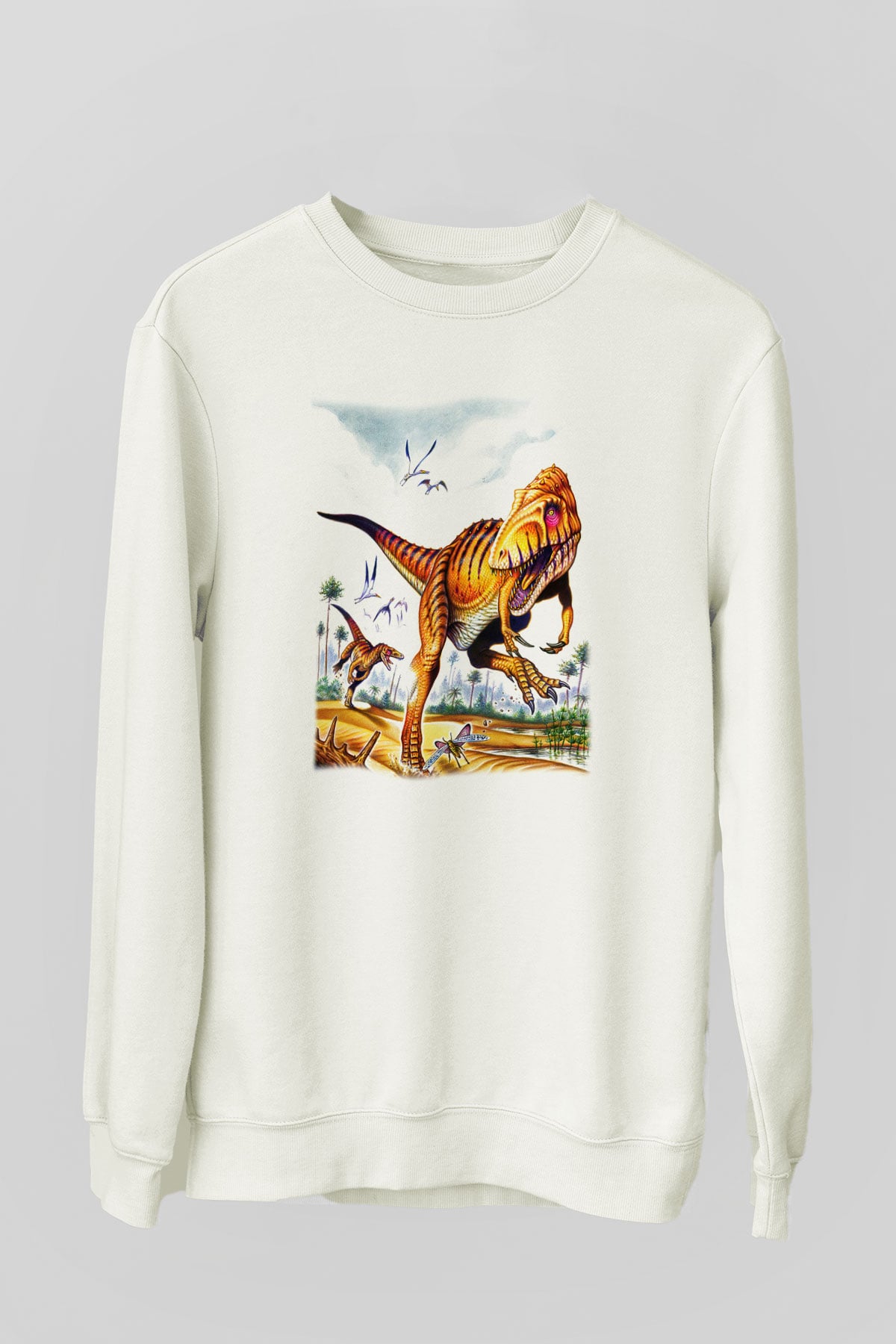 Dinozor Beyaz Unisex Sweatshirt