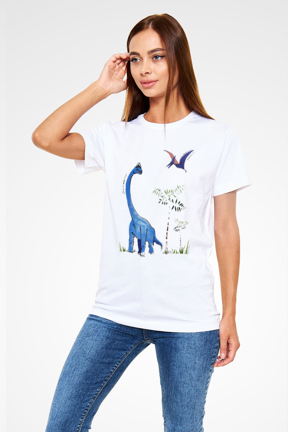 Dinozor Beyaz Unisex Tişört T-Shirt - TişörtFabrikası