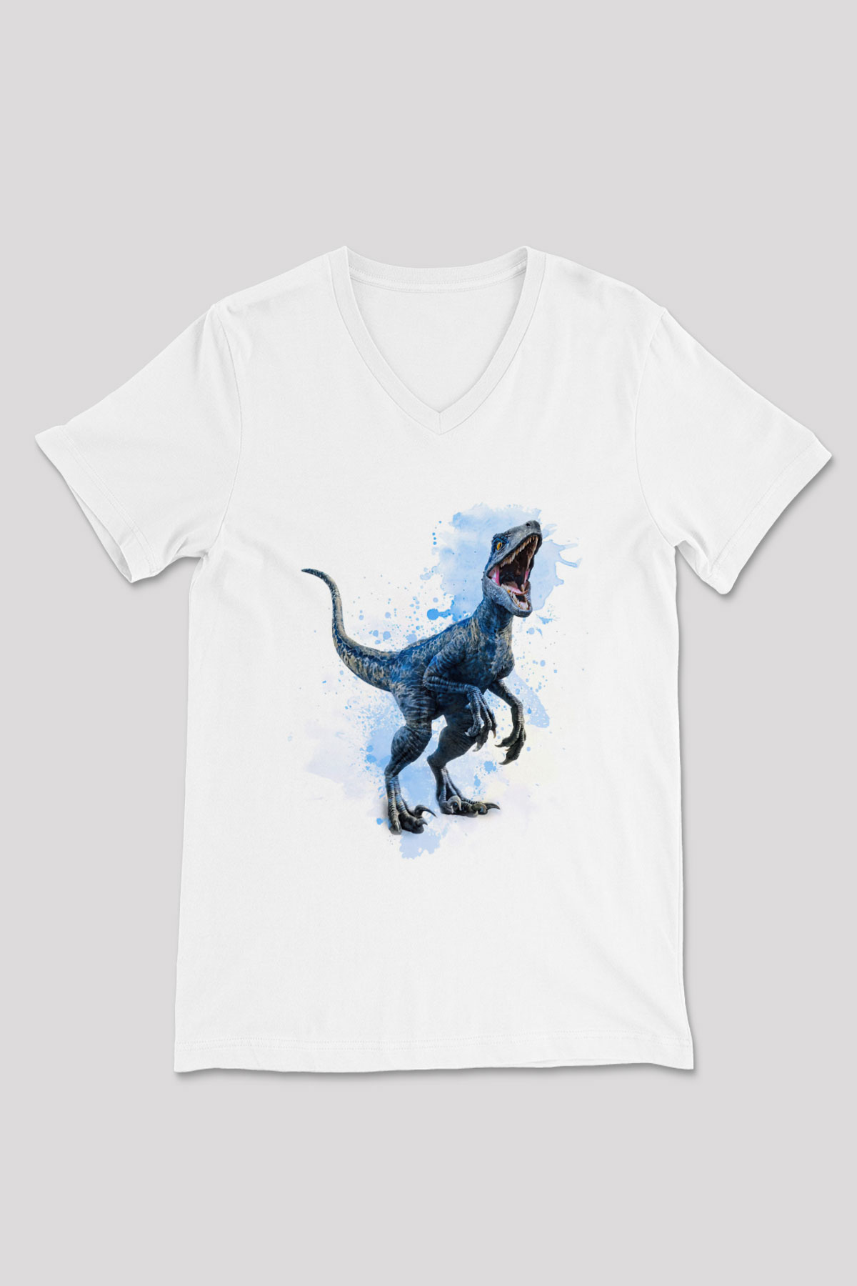 Dinozor Beyaz Unisex V Yaka Tişört