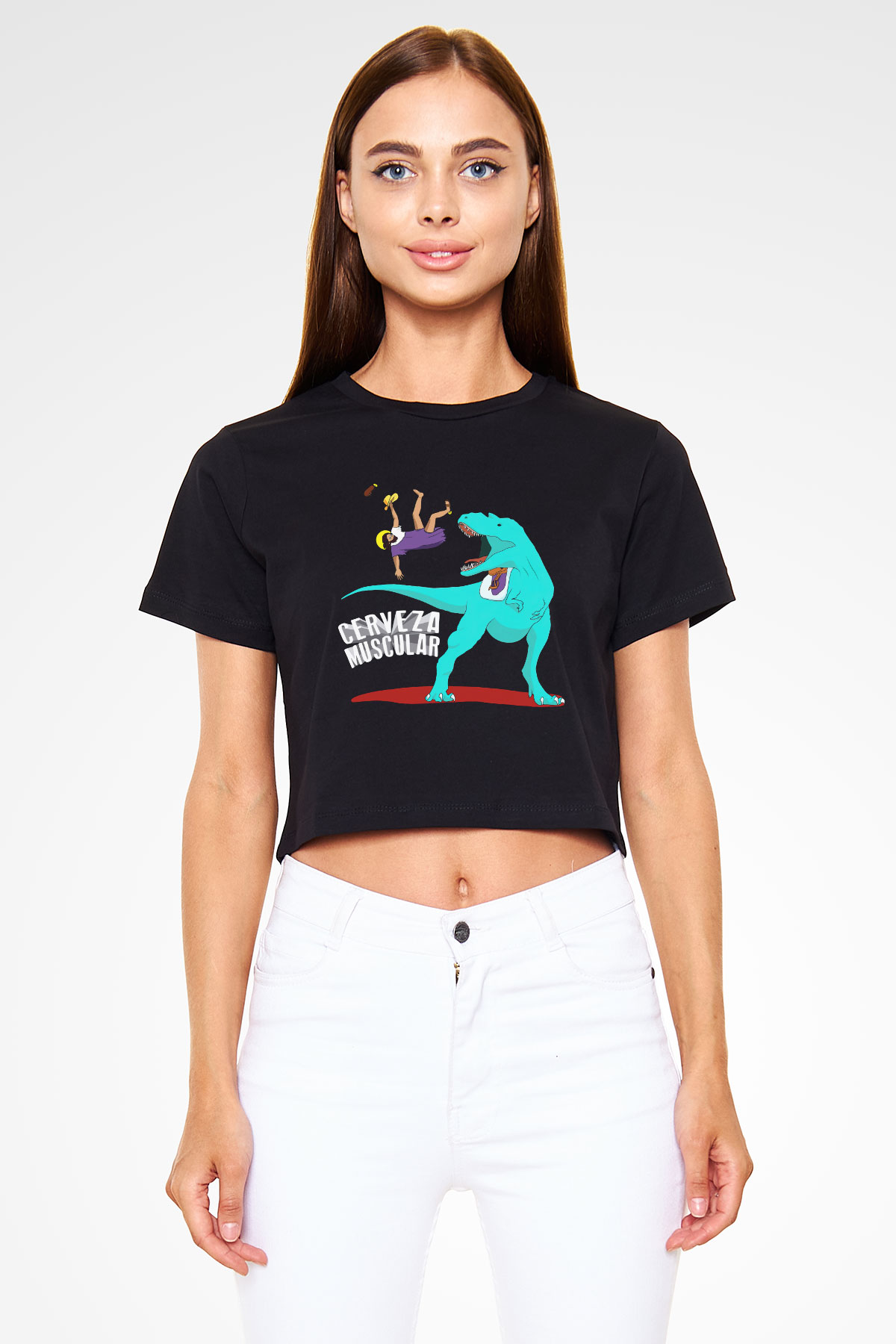 Dinozor Siyah Crop Top Tişört