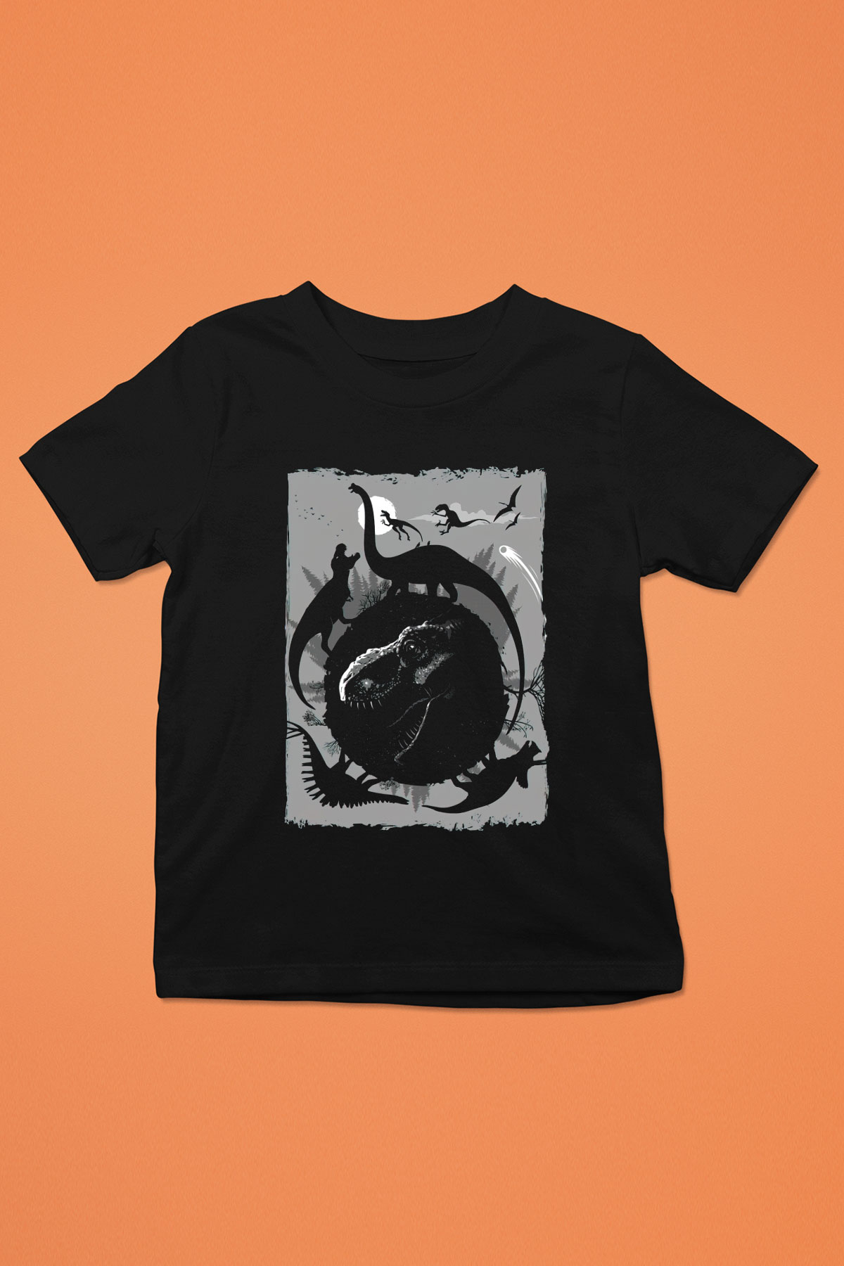 Dinozor Siyah Unisex Çocuk Tişört