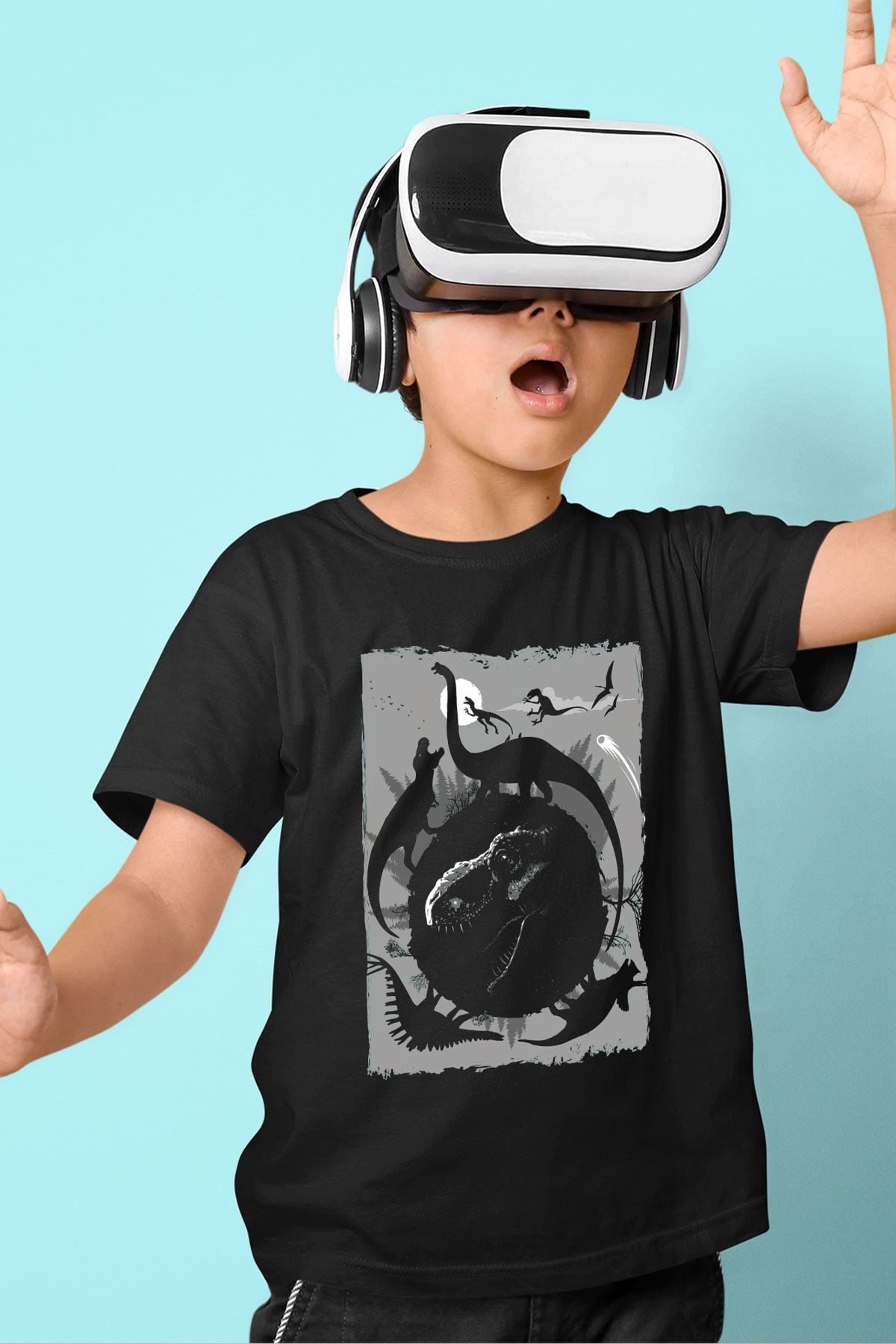 Dinozor Siyah Unisex Çocuk Tişört