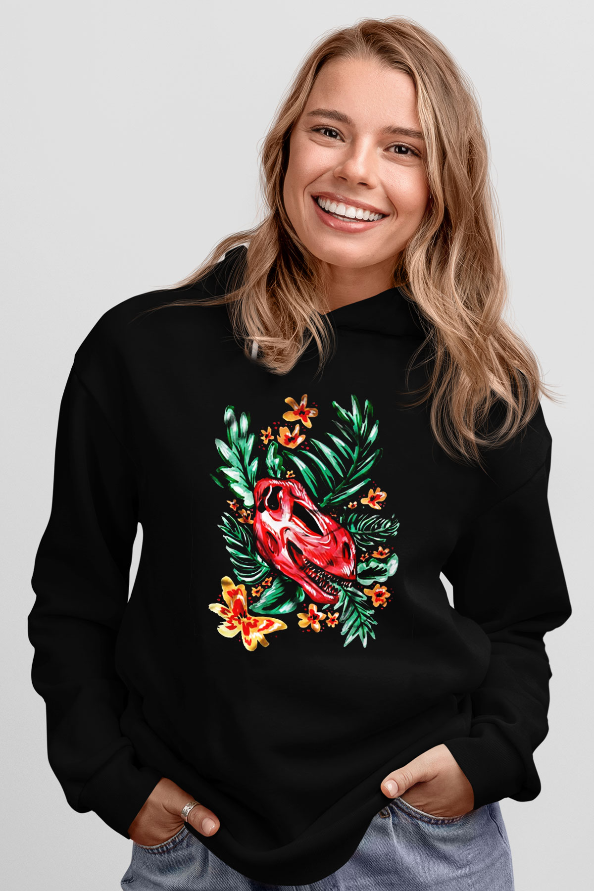 Dinozor Siyah Unisex Hoodie