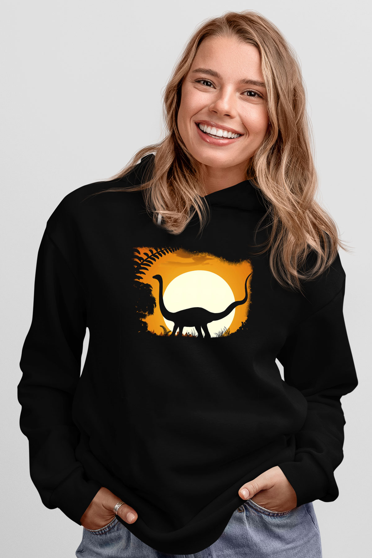 Dinozor Siyah Unisex Hoodie