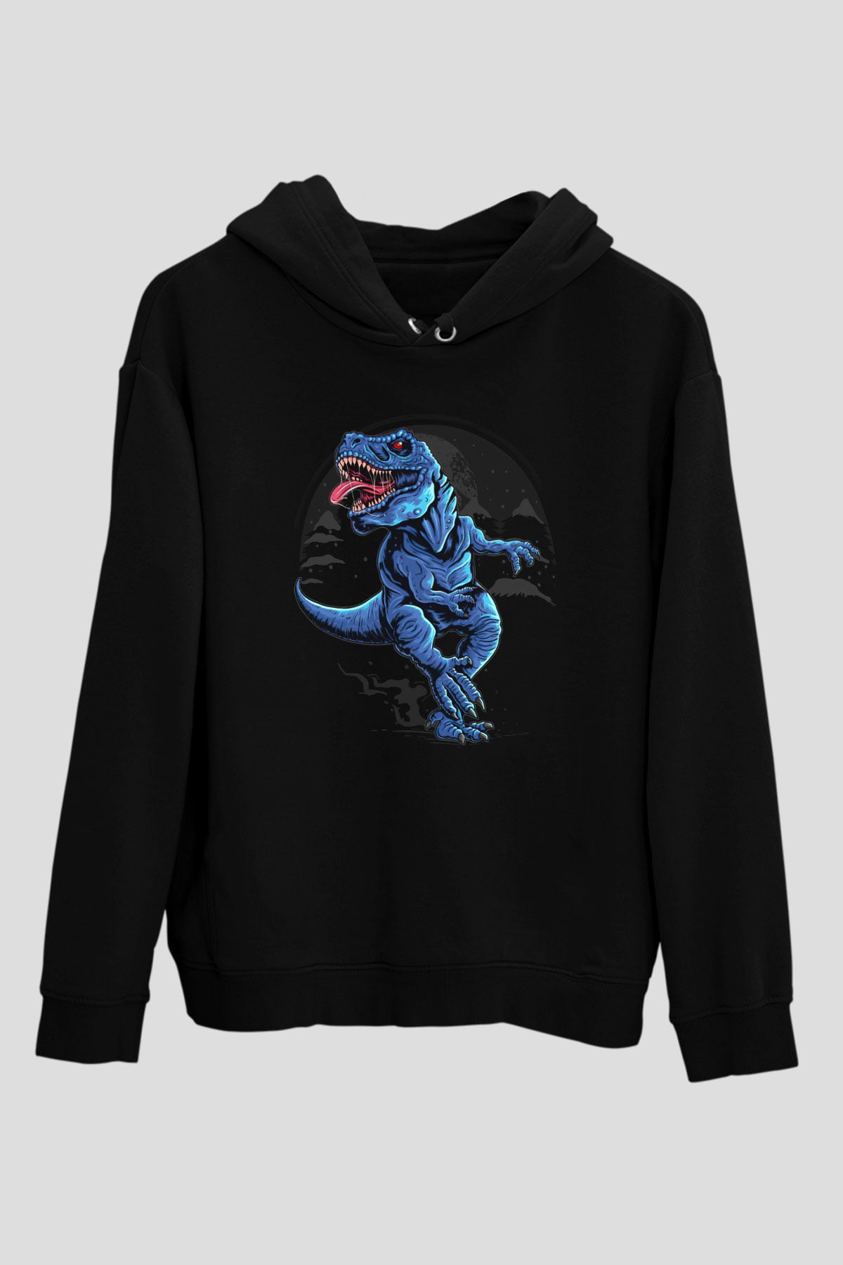 Dinozor Siyah Unisex Kapüşonlu Sweatshirt