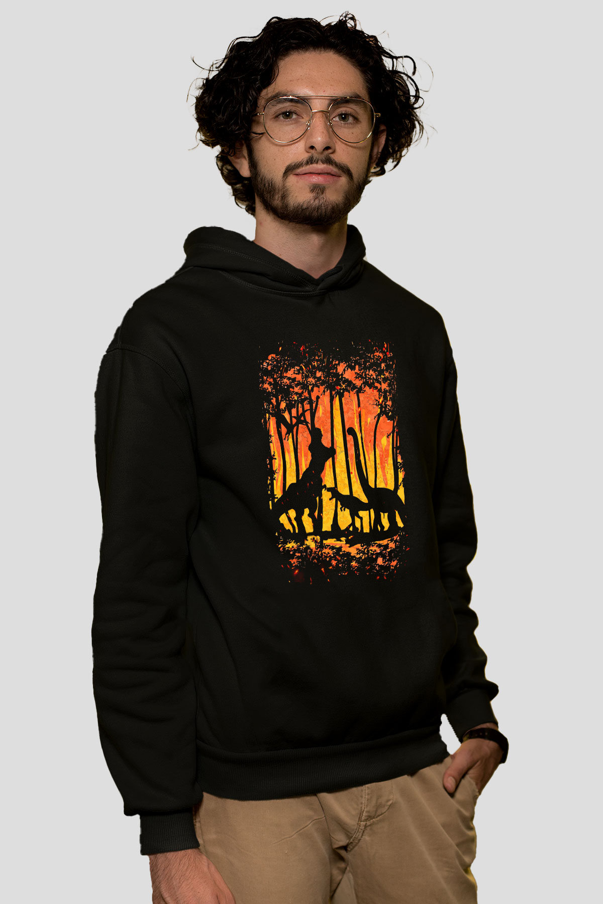 Dinozor Siyah Unisex Kapüşonlu Sweatshirt