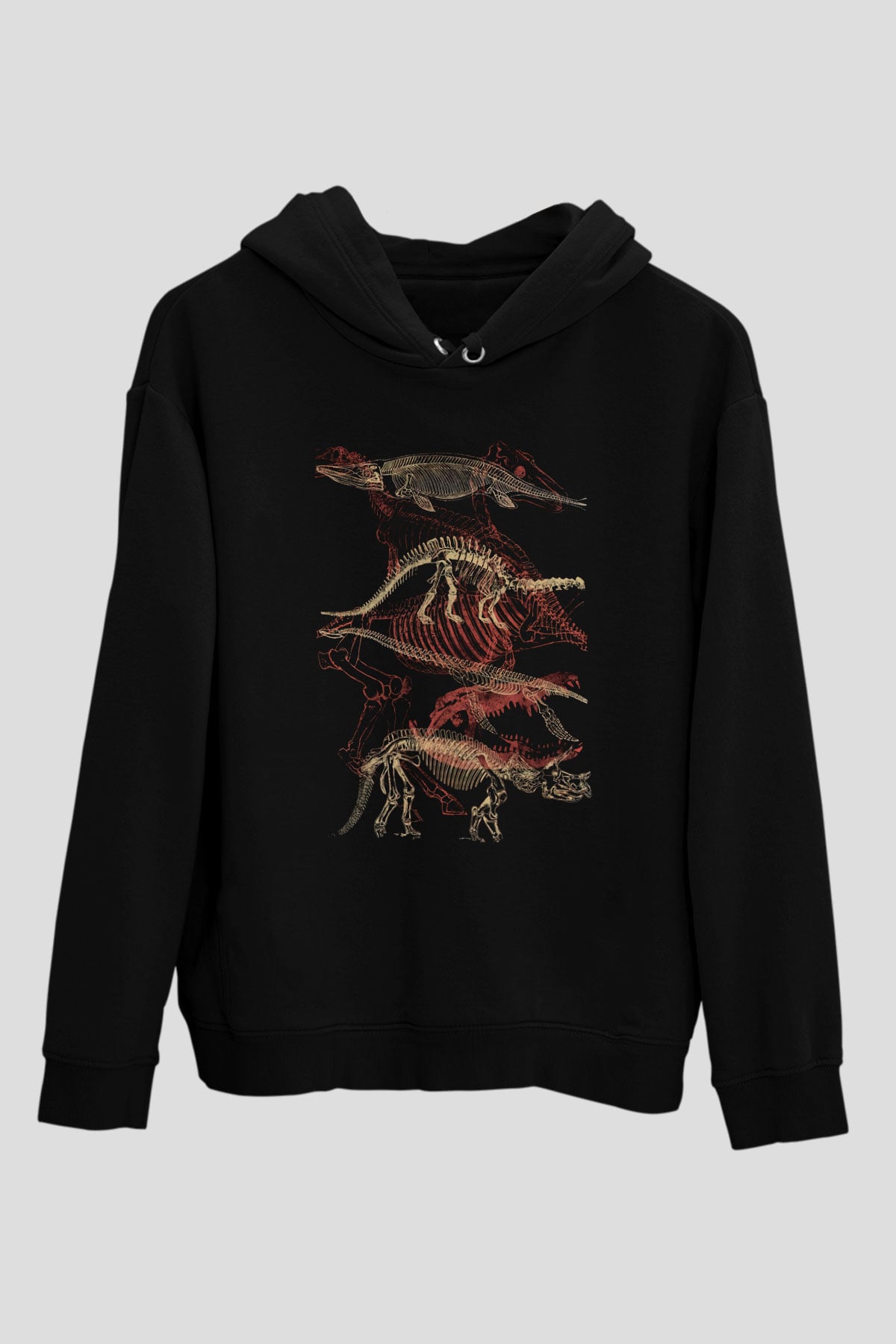 Dinozor Siyah Unisex Kapüşonlu Sweatshirt