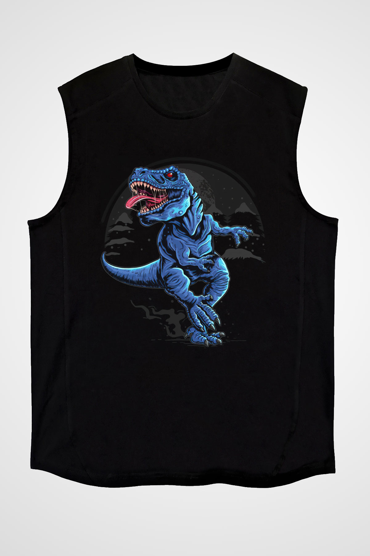 Dinozor Siyah Unisex Kolsuz Tişört