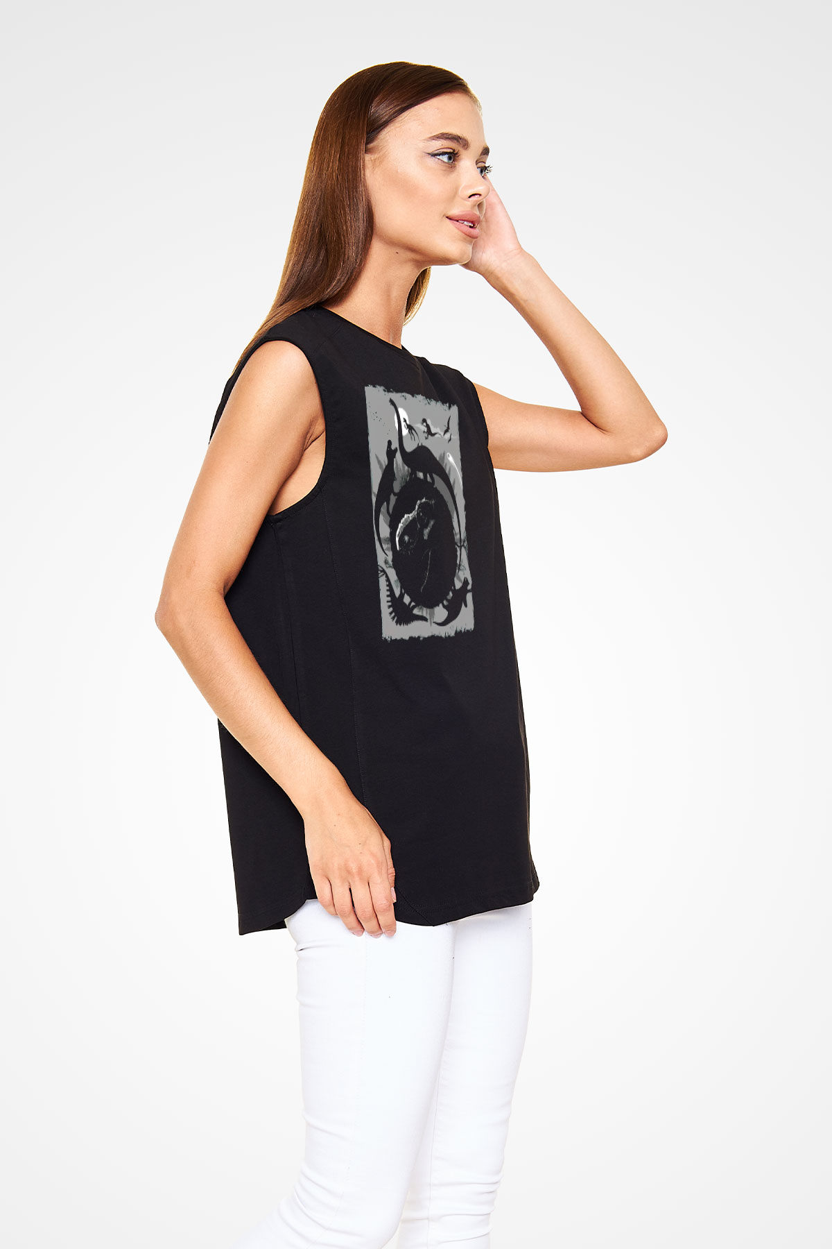 Dinozor Siyah Unisex Kolsuz Tişört