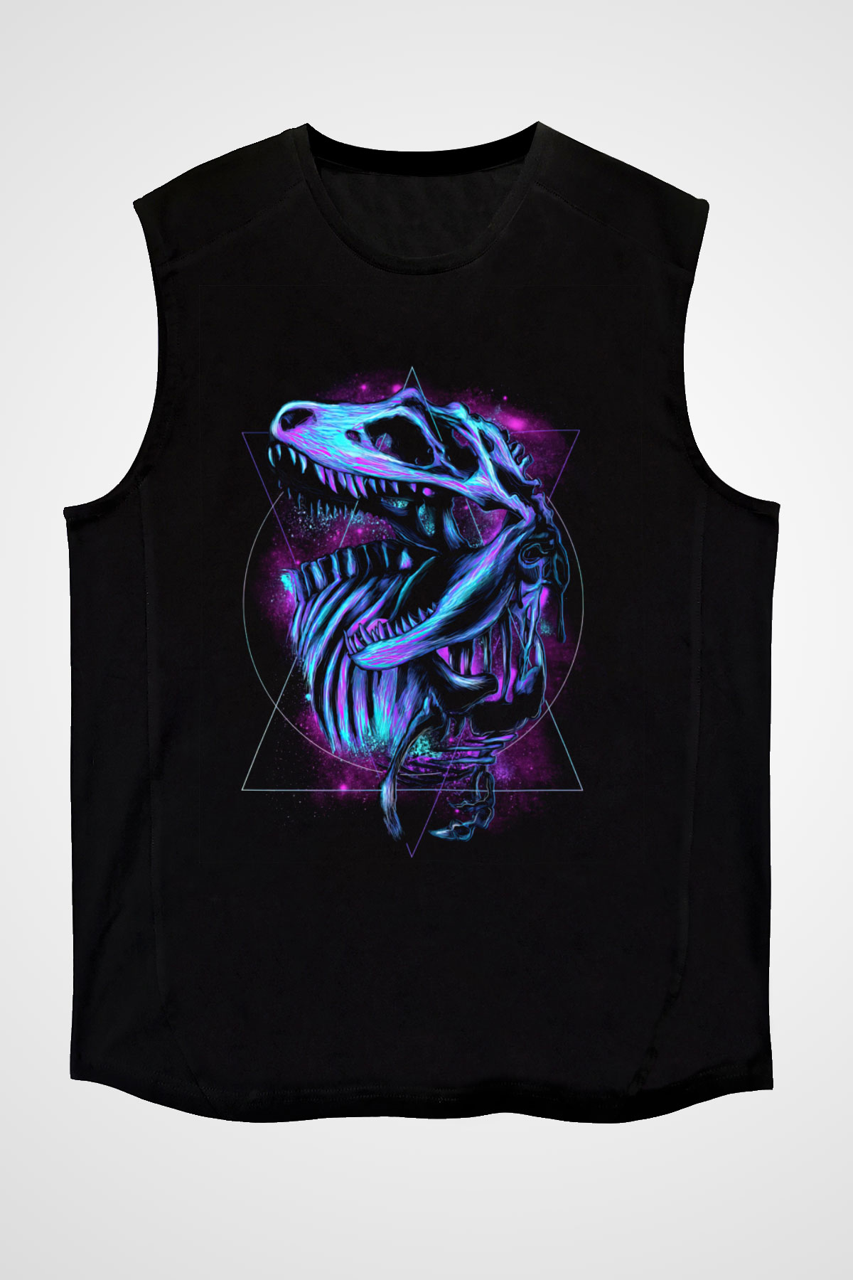 Dinozor Siyah Unisex Kolsuz Tişört
