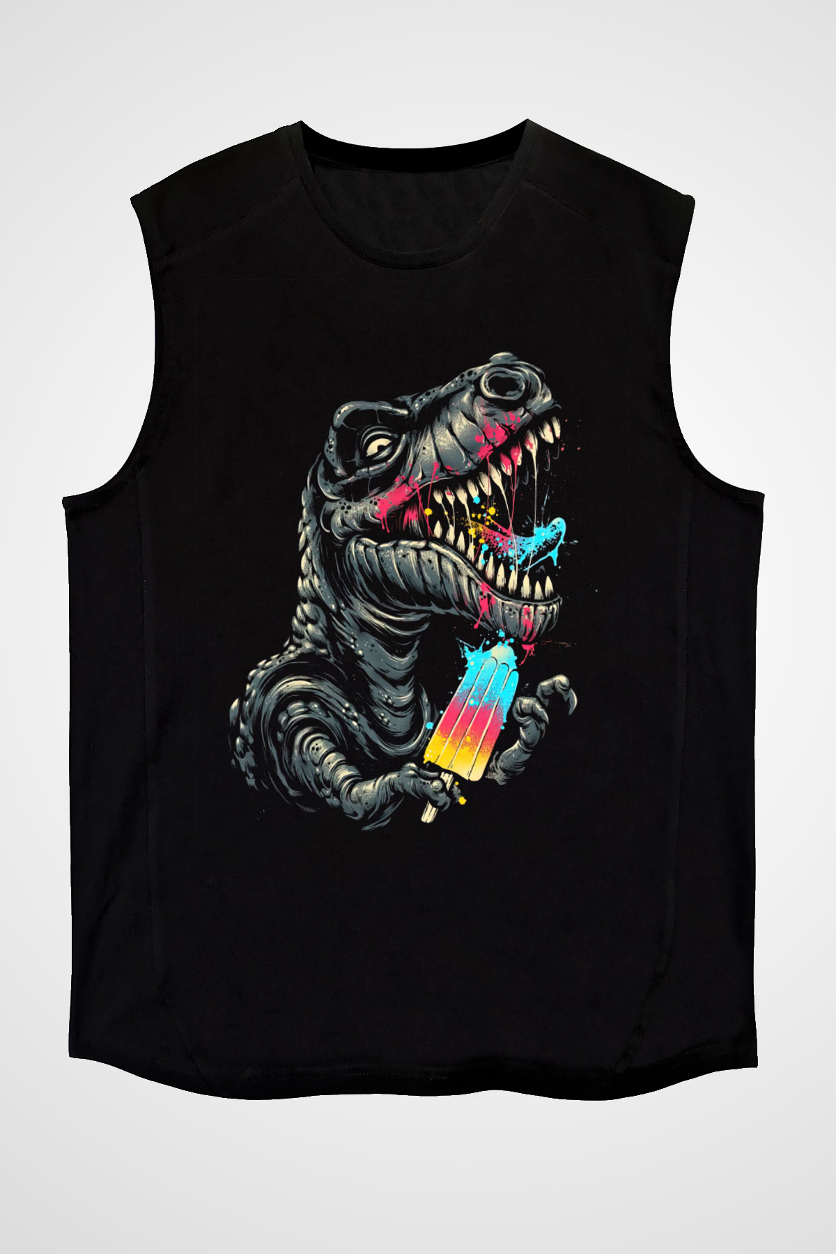 Dinozor Siyah Unisex Kolsuz Tişört
