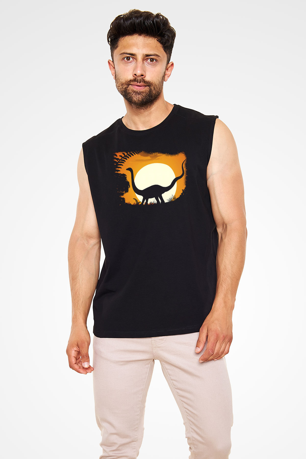 Dinozor Siyah Unisex Kolsuz Tişört