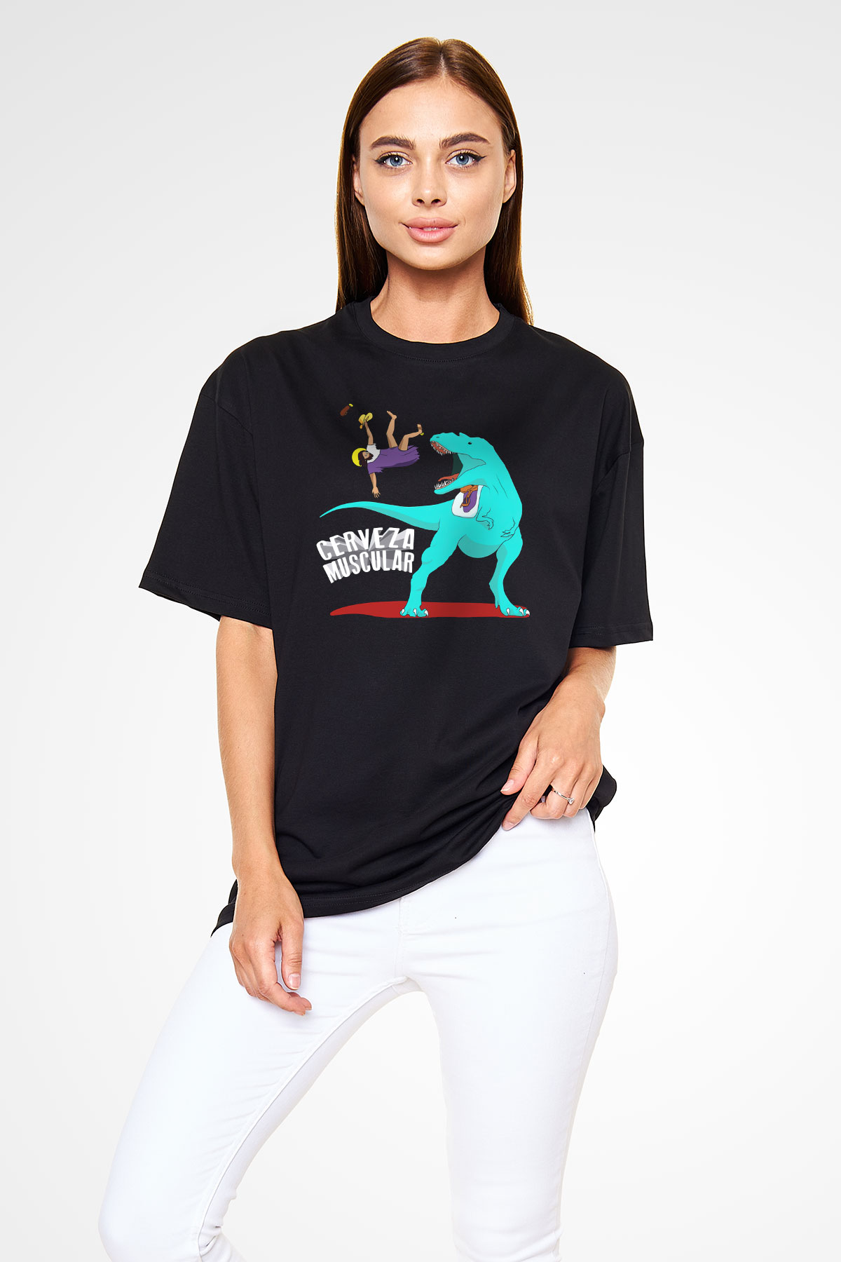 Dinozor Siyah Unisex Oversize Tişört T-Shirt