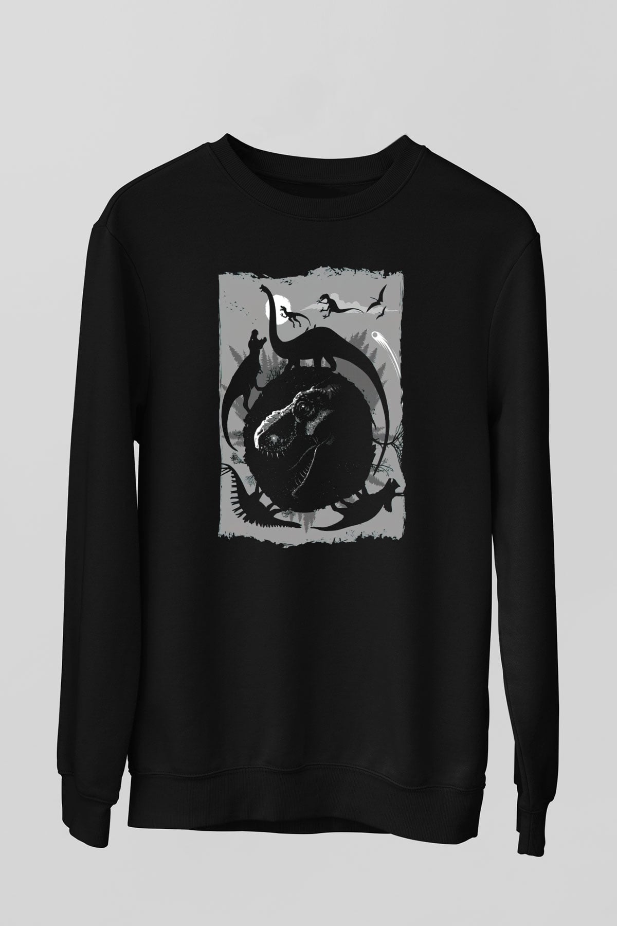 Dinozor Siyah Unisex Sweatshirt