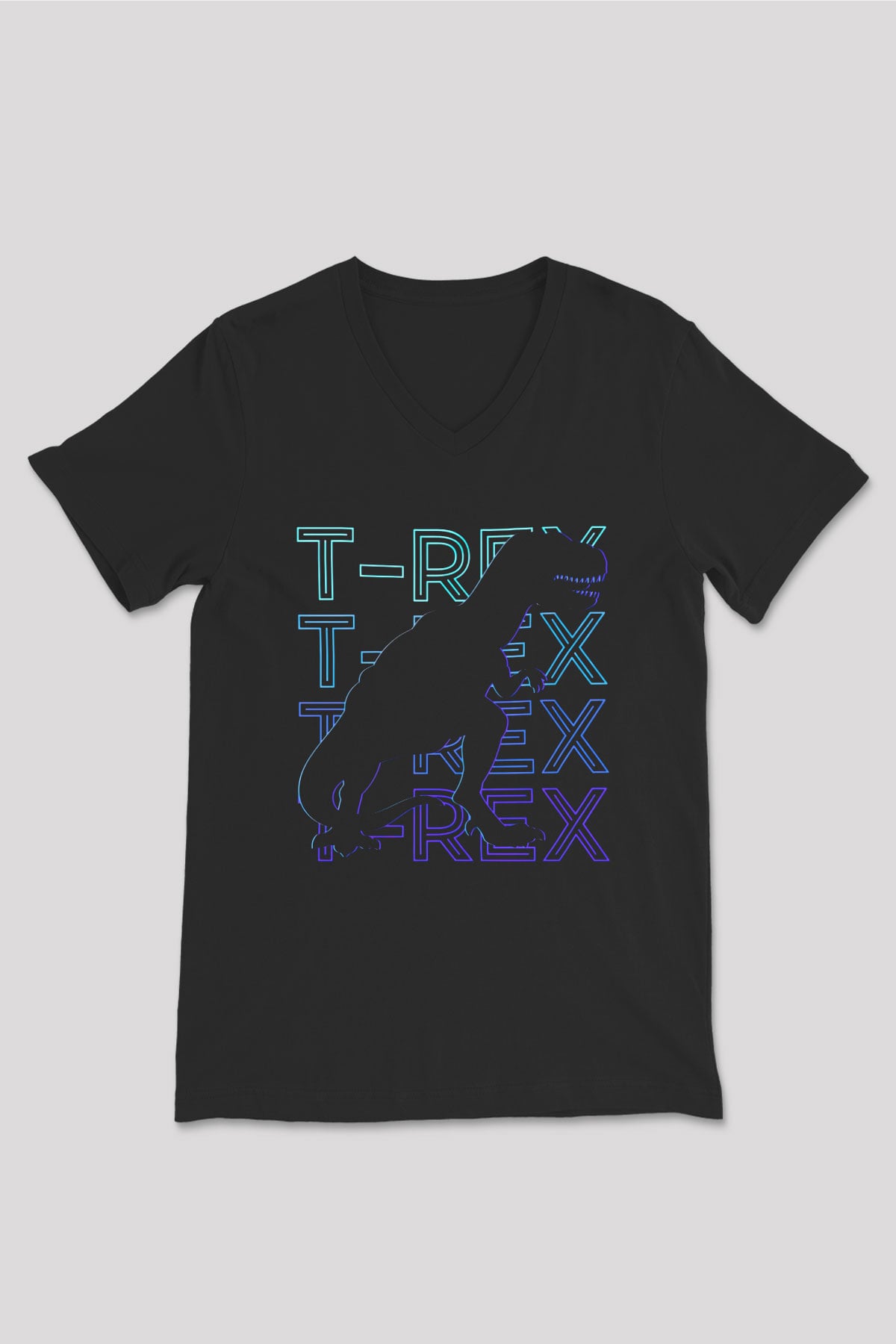 Dinozor Siyah Unisex V Yaka Tişört