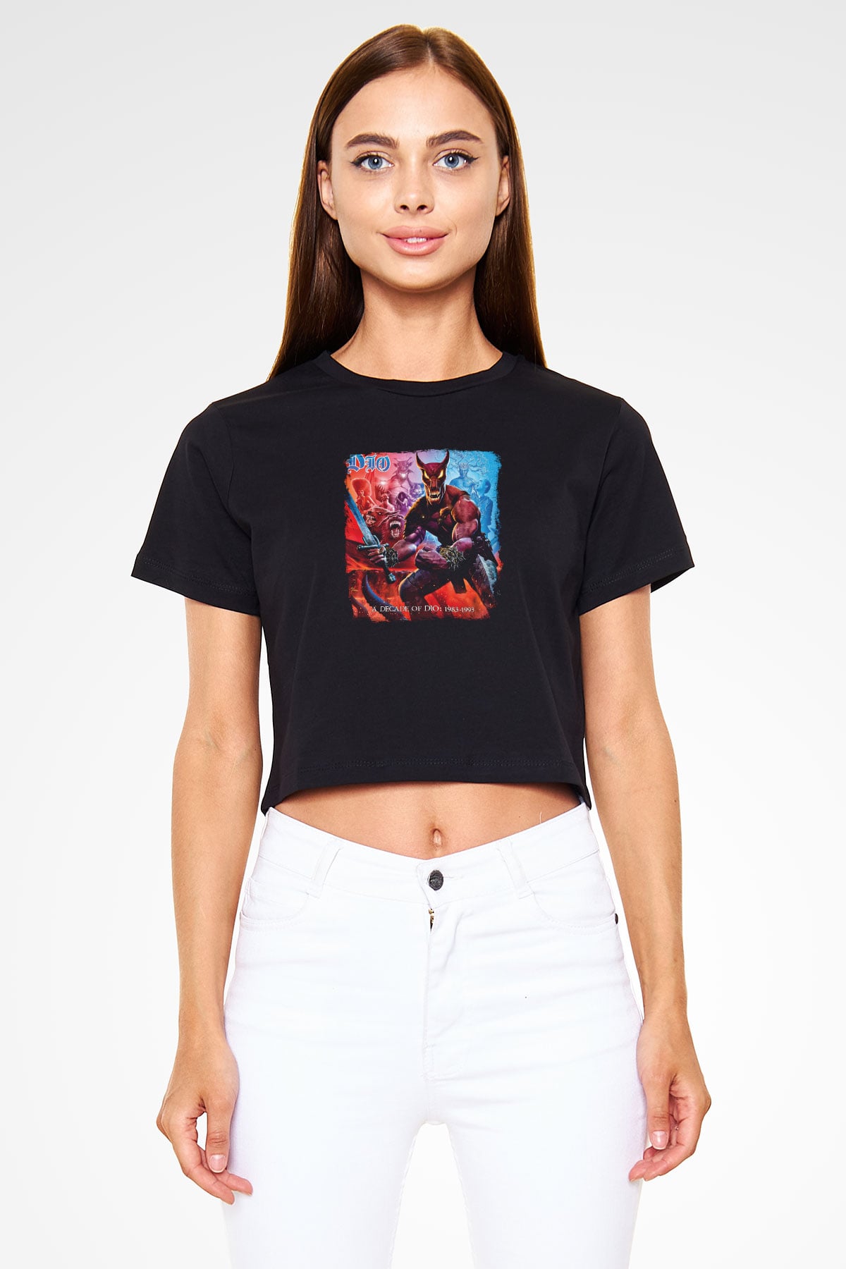 Dio Baskılı Unisex Siyah Crop Top Tişört