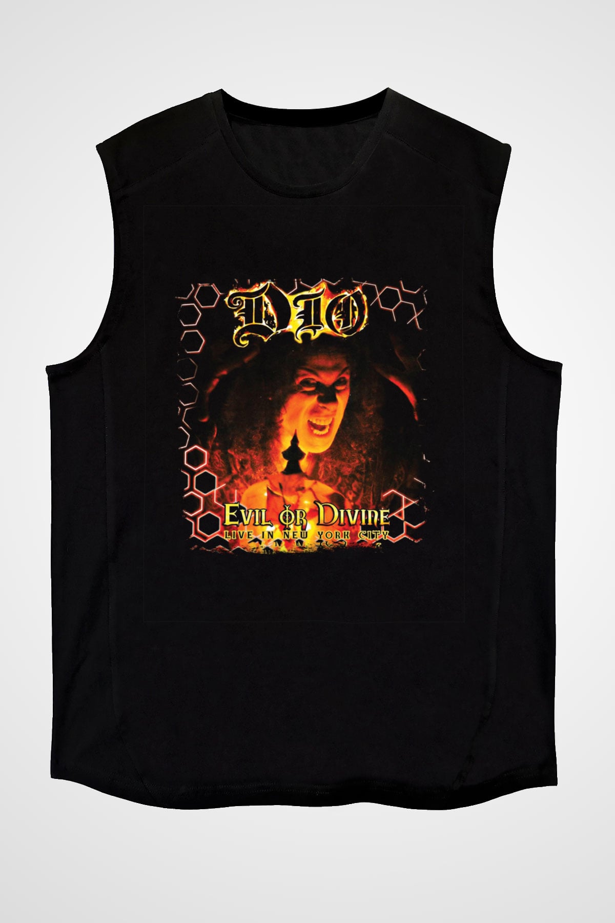 Dio Baskılı Unisex Siyah Kolsuz Tişört