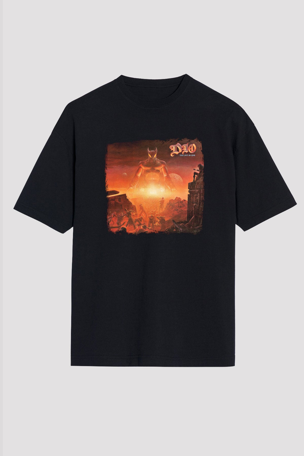 Dio Baskılı Unisex Siyah Oversize Tişört