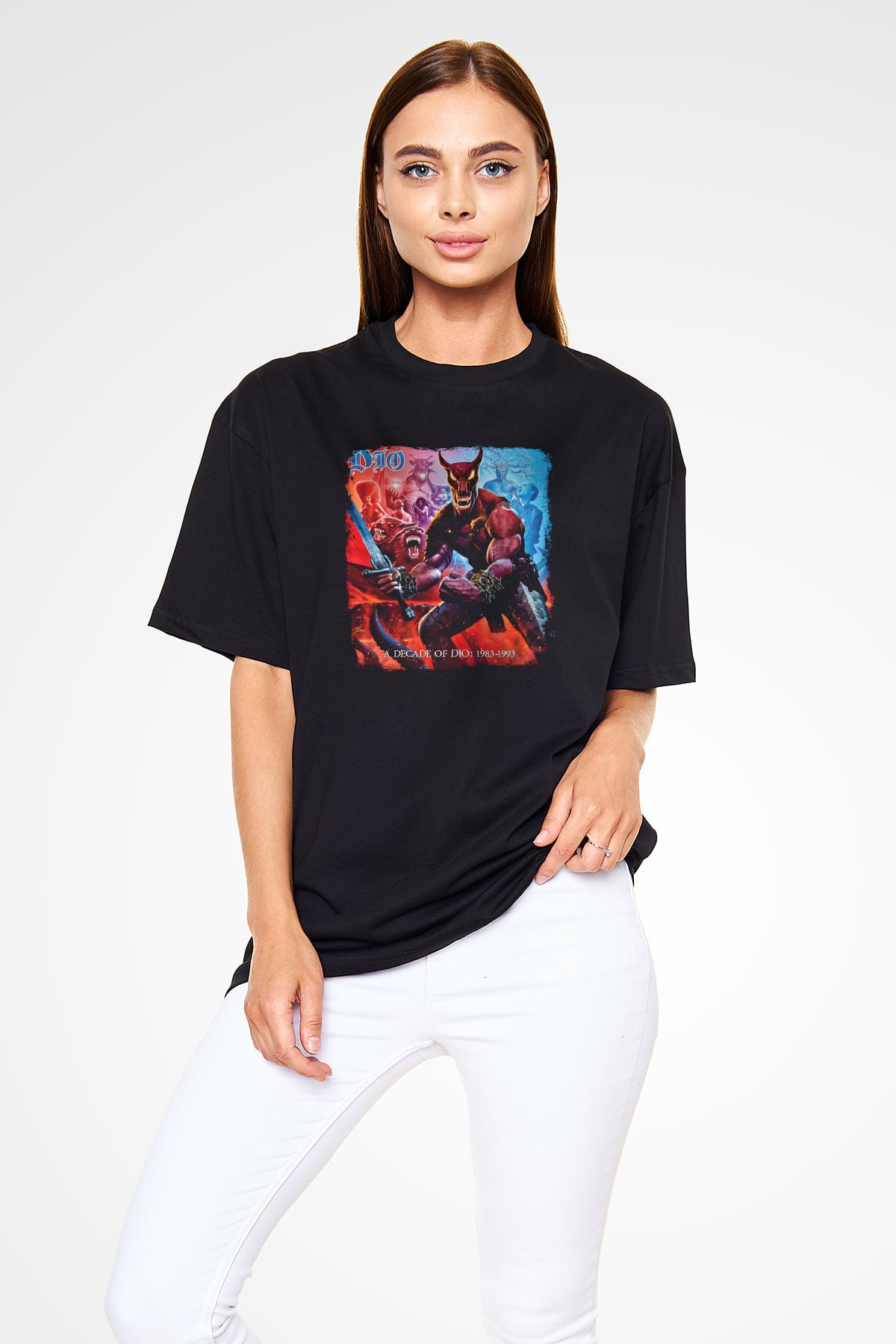 Dio Baskılı Unisex Siyah Oversize Tişört