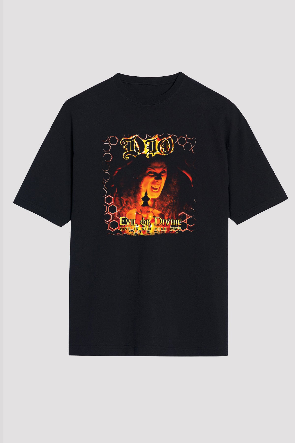 Dio Baskılı Unisex Siyah Oversize Tişört