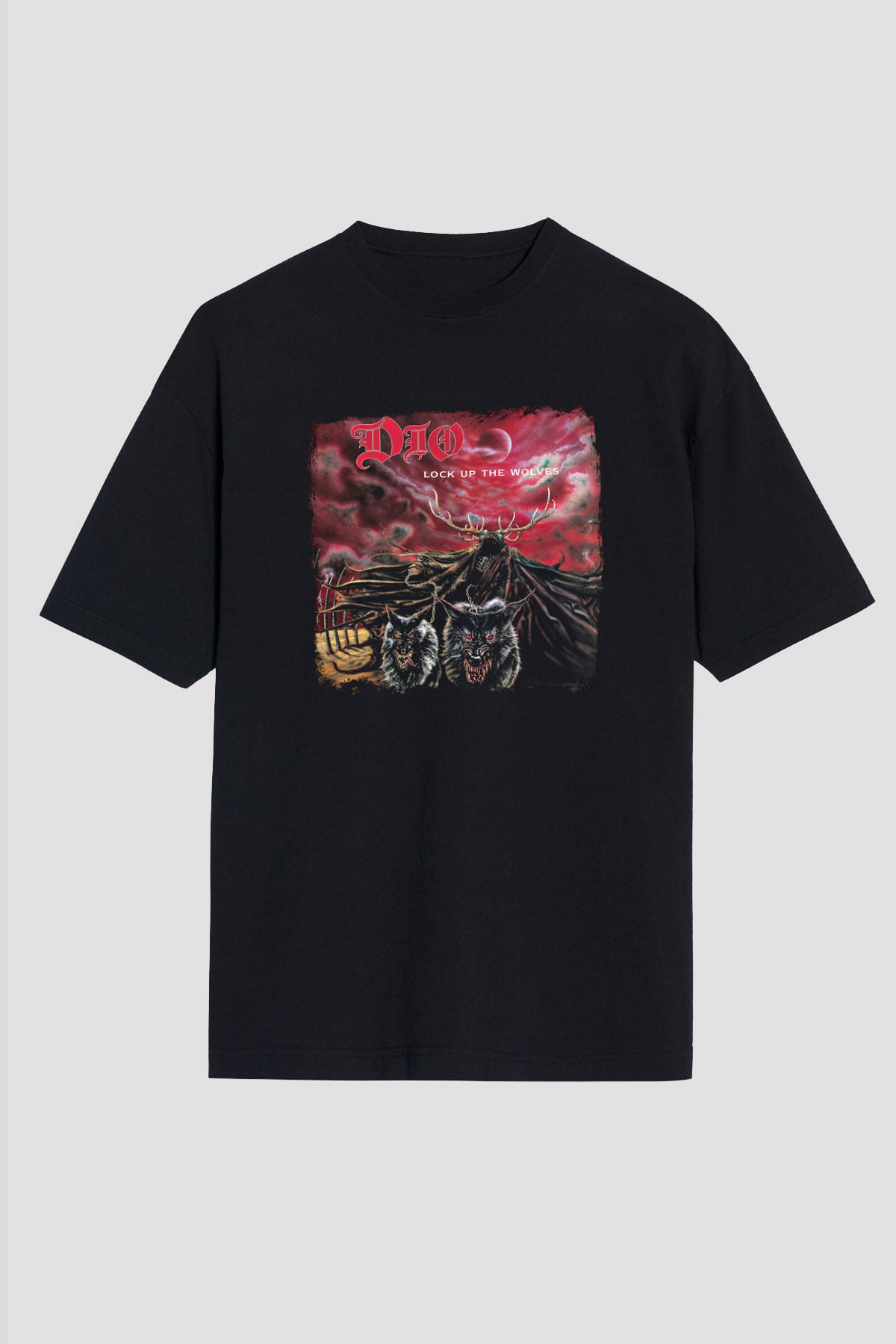 Dio Baskılı Unisex Siyah Oversize Tişört