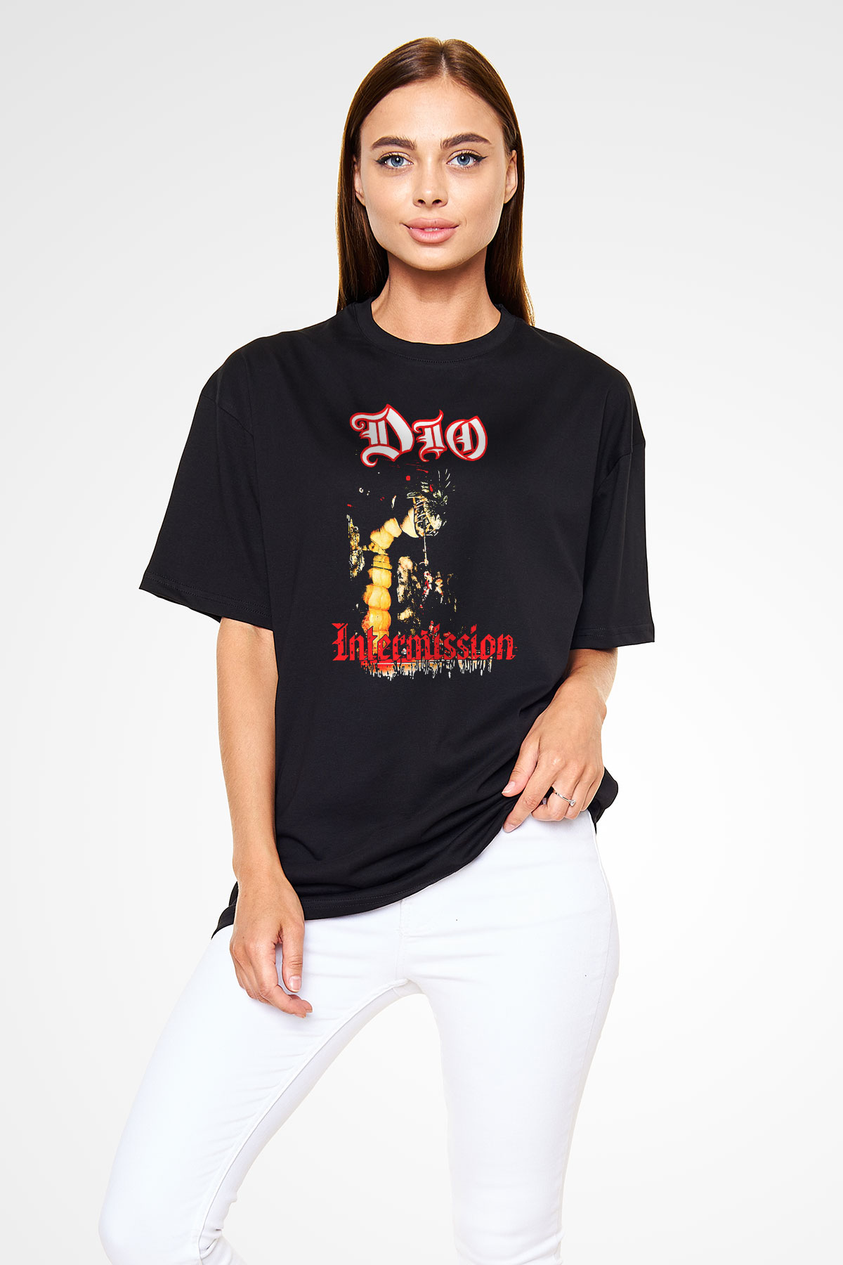 Dio Baskılı Unisex Siyah Oversize Tişört