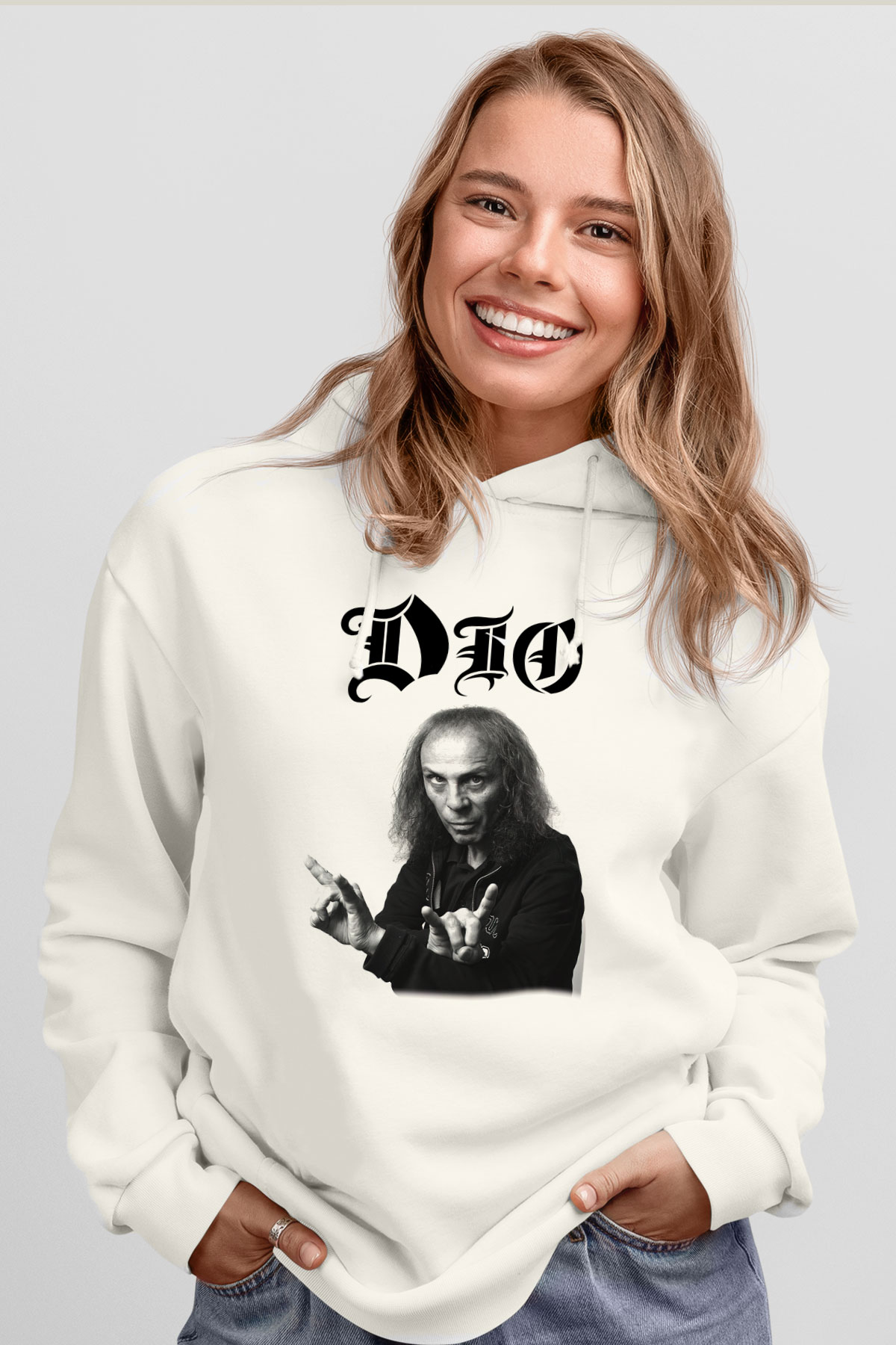 Dio Beyaz Unisex Kapşonlu Sweatshirt