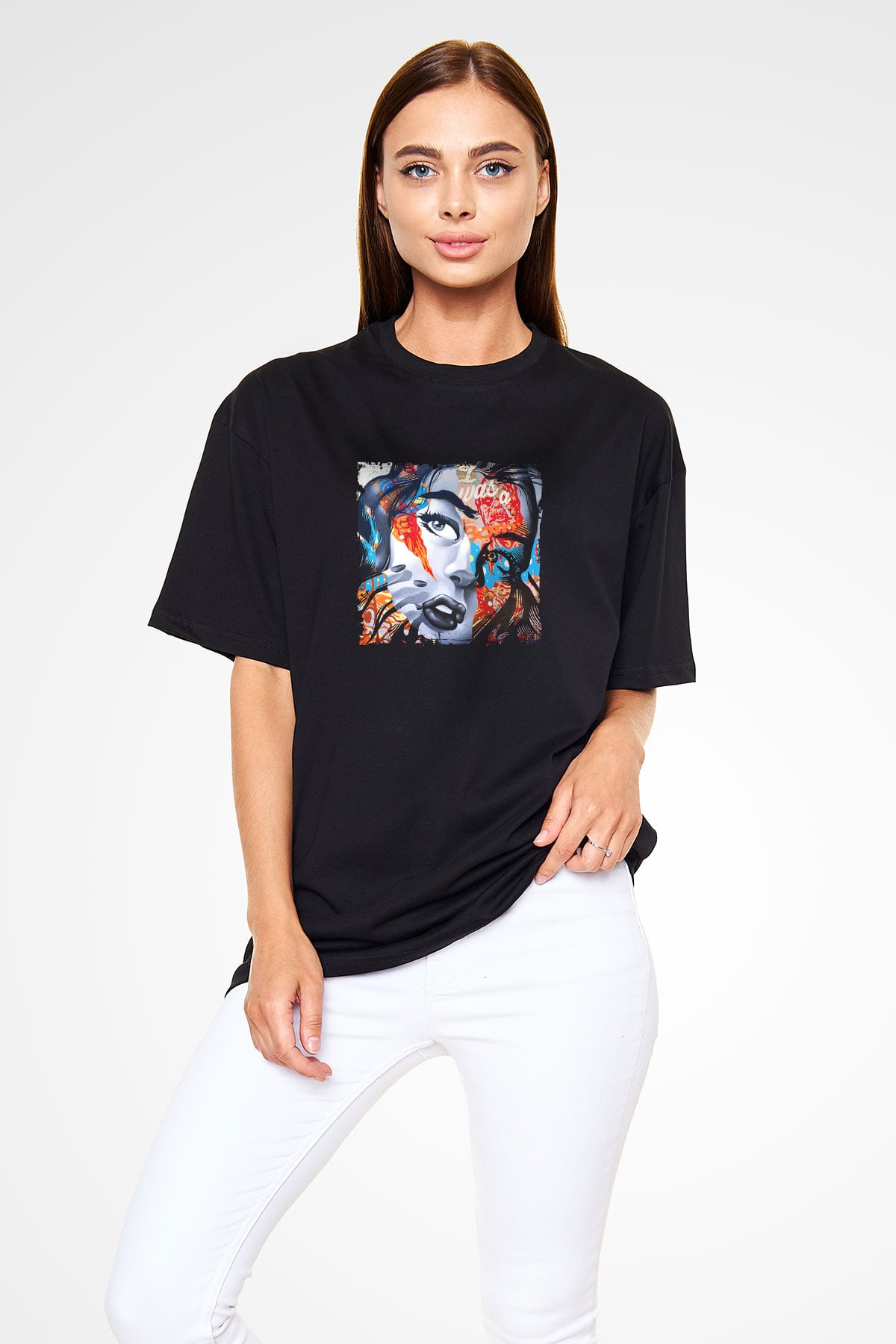 Diplo Baskılı Unisex Oversize Siyah Tişört