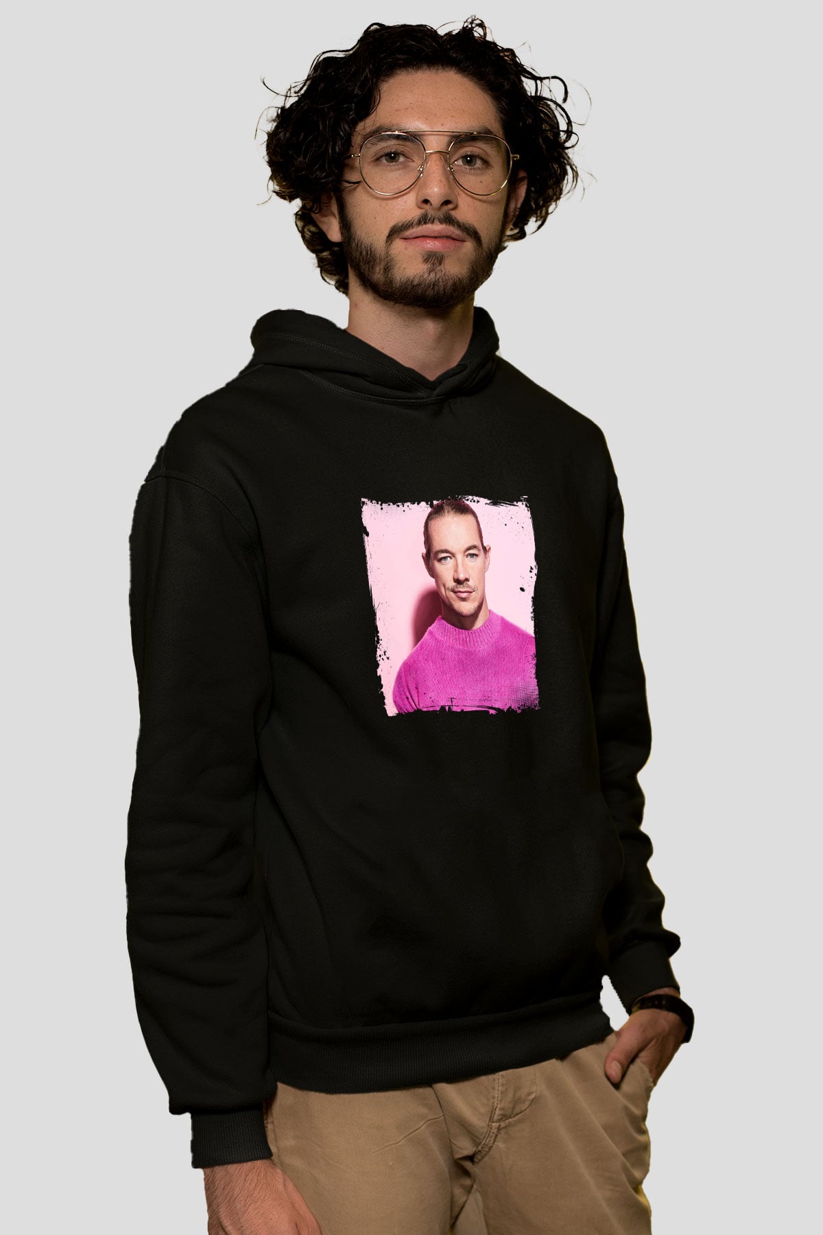 Diplo Baskılı Unisex Siyah Hoodie