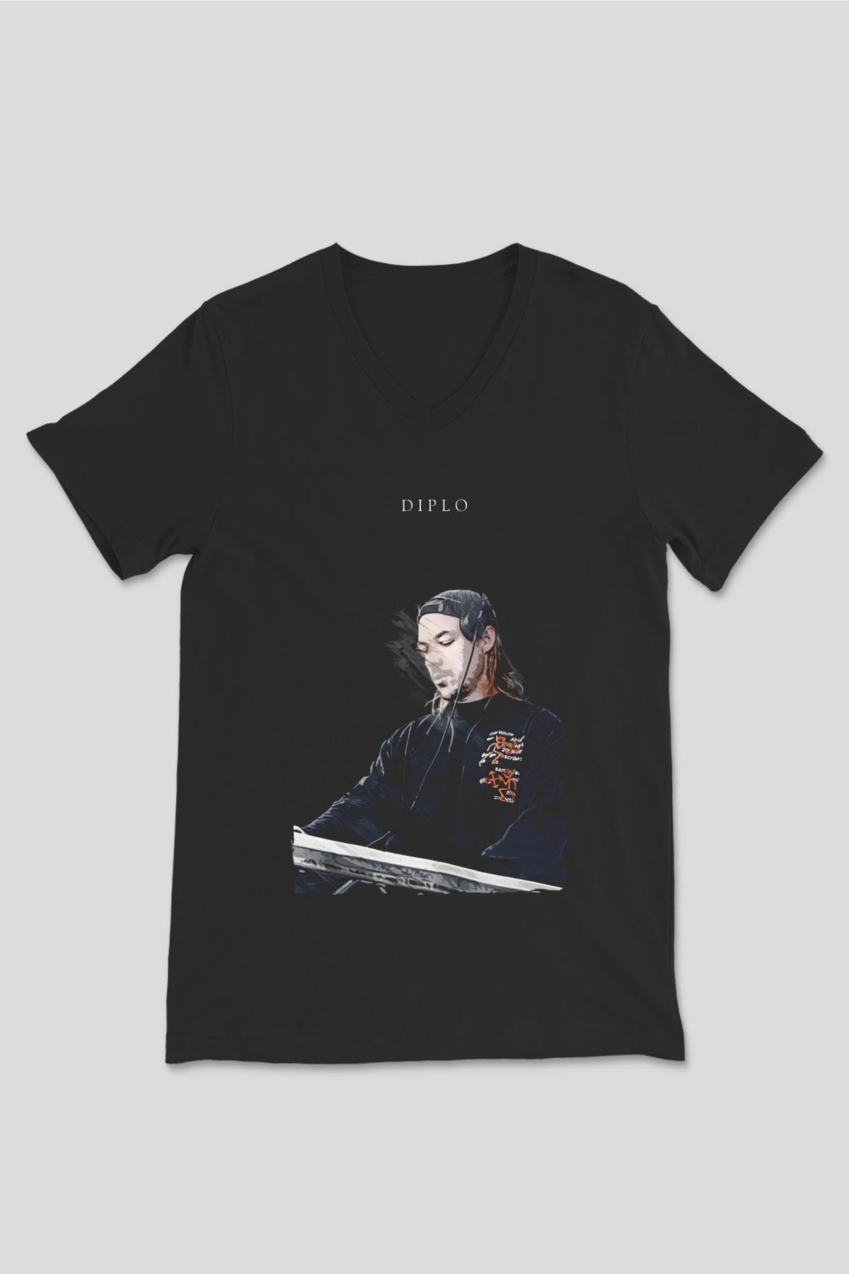 Diplo Siyah Unisex V Yaka Tişört