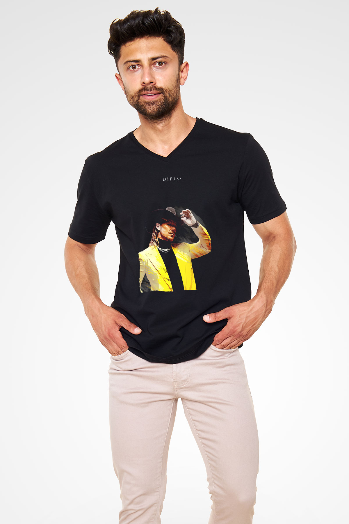 Diplo Siyah Unisex V Yaka Tişört