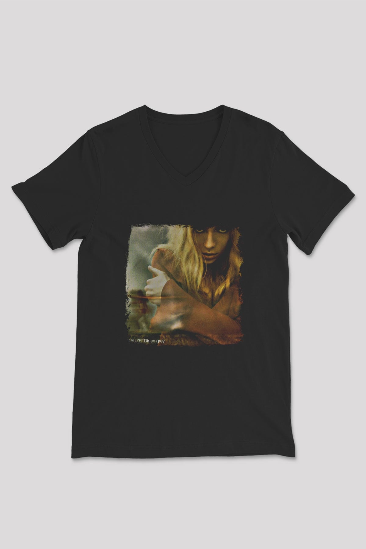 Dir En Grey Baskılı Unisex Siyah V Yaka Tişört