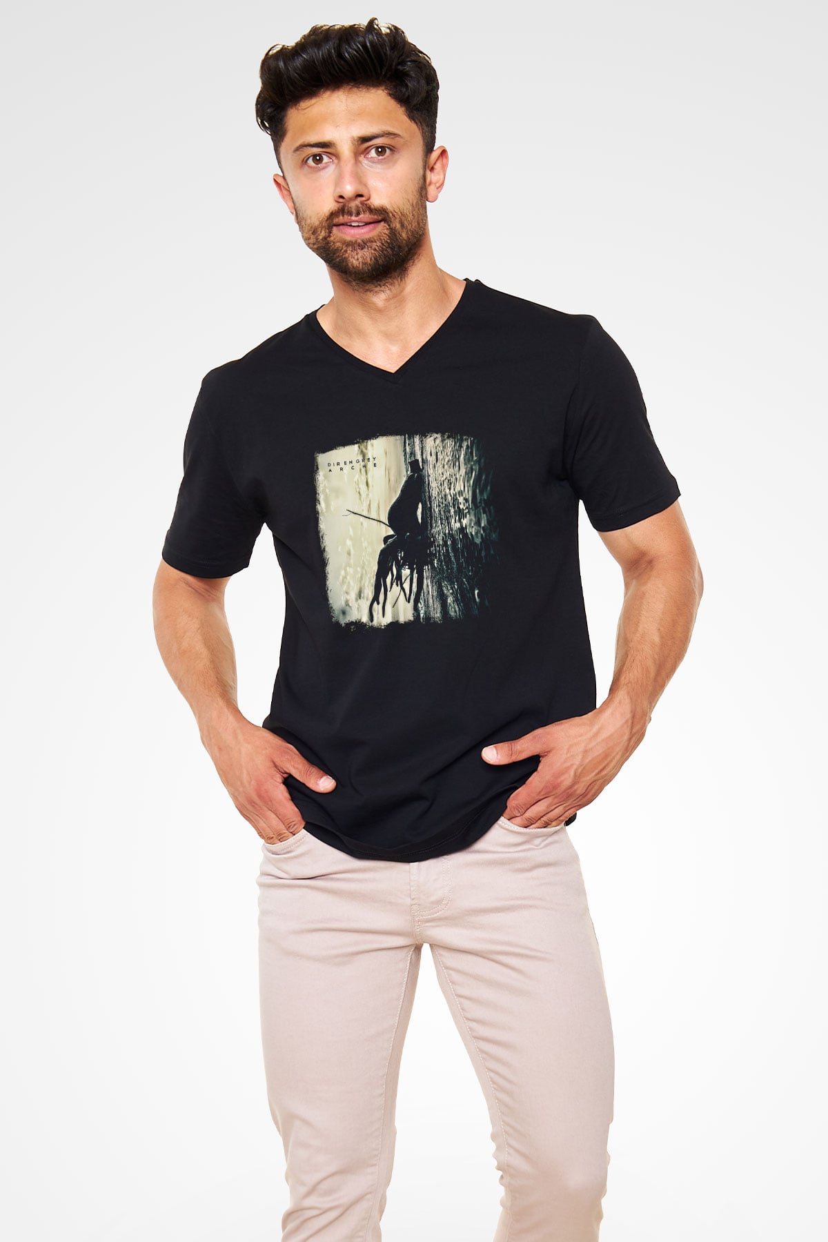 Dir En Grey Baskılı Unisex Siyah V Yaka Tişört