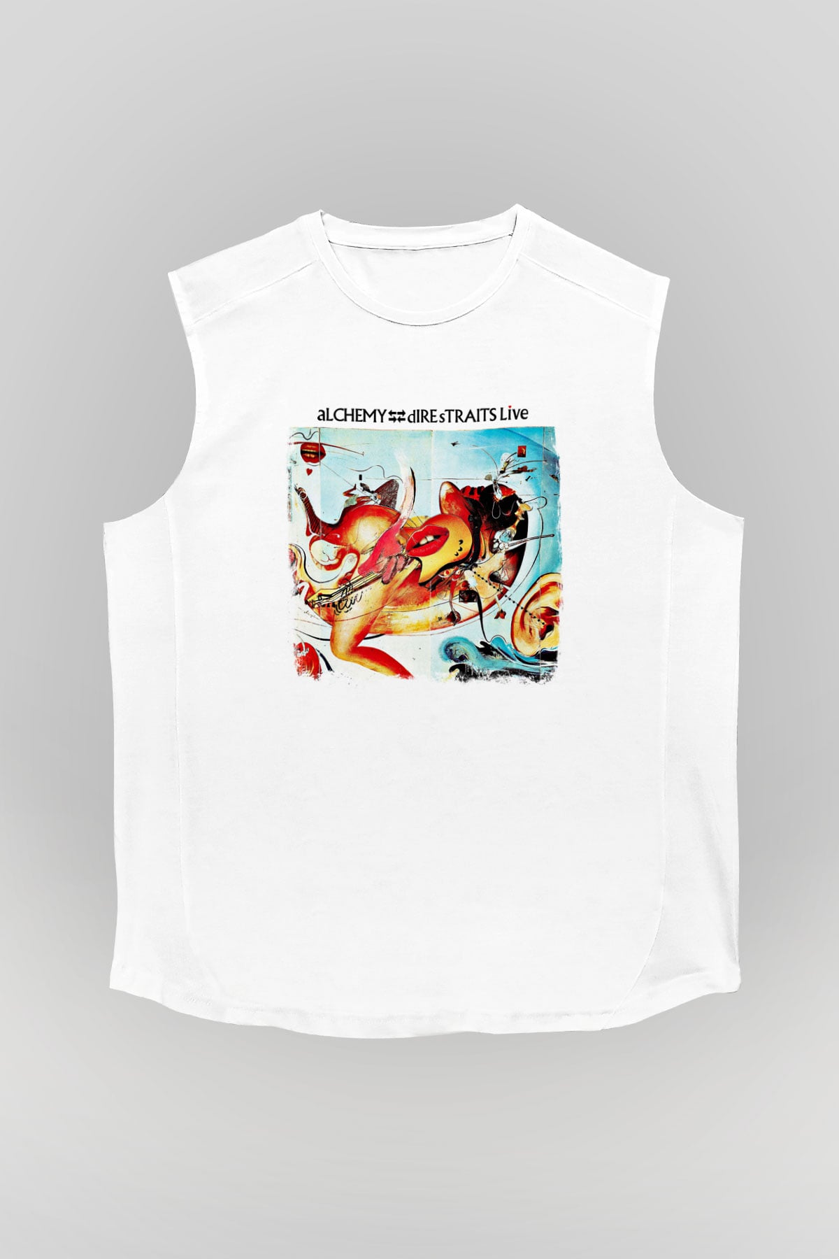 Dire Straits Baskılı Unisex Beyaz Kolsuz Tişört