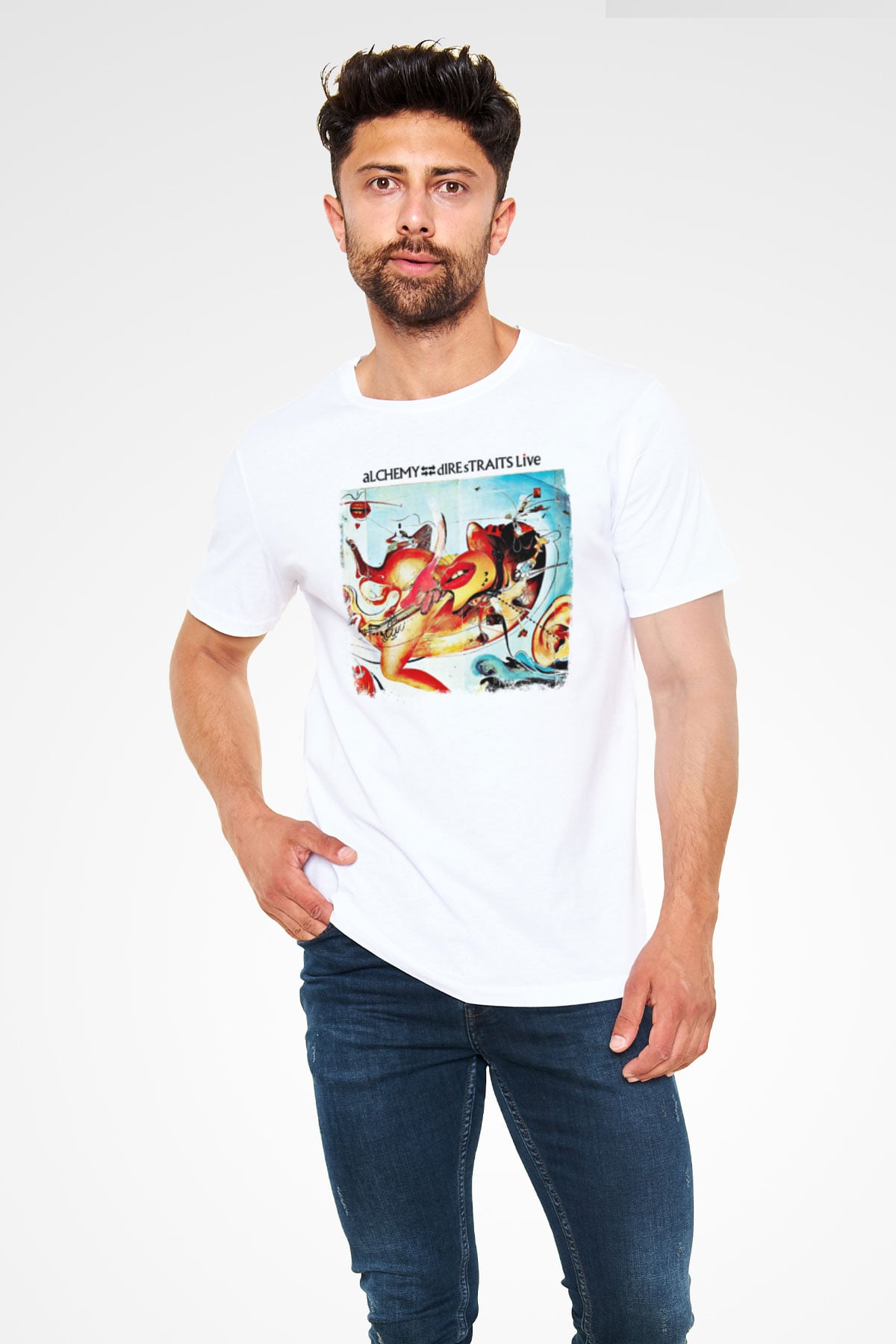Dire Straits Baskılı Unisex Beyaz Tişört