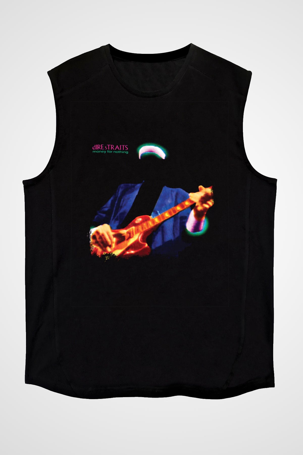 Dire Straits Baskılı Unisex Siyah Kolsuz Tişört