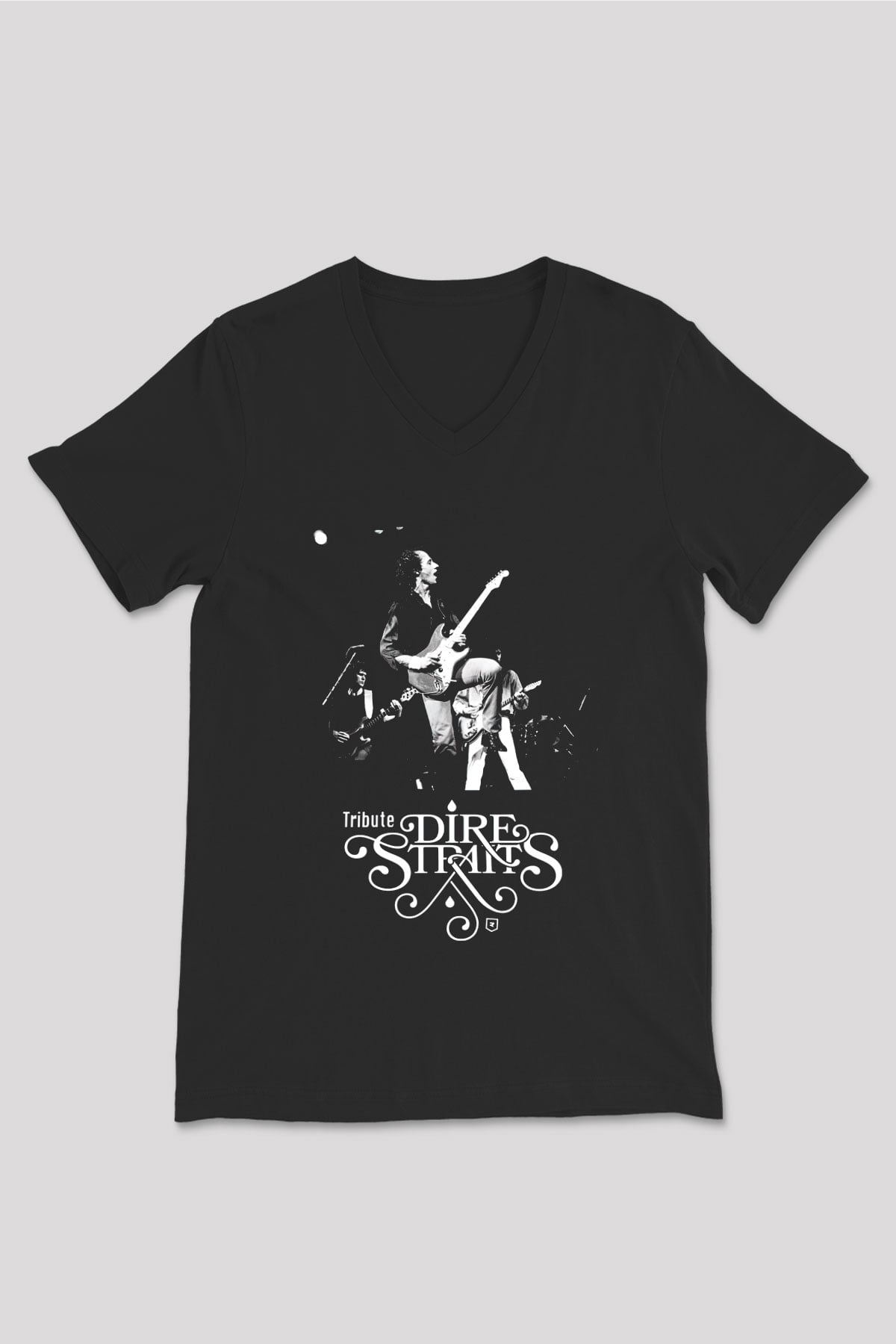Dire Straits Siyah Unisex V Yaka Tişört T-Shirt