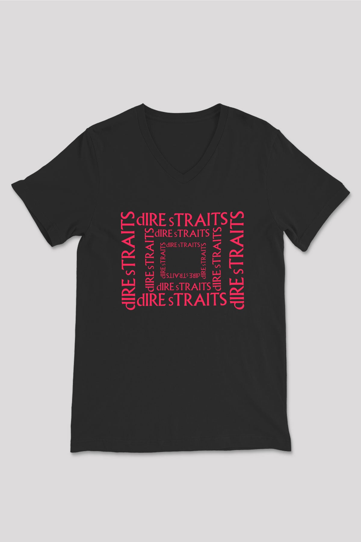 Dire Straits Siyah Unisex V Yaka Tişört T-Shirt