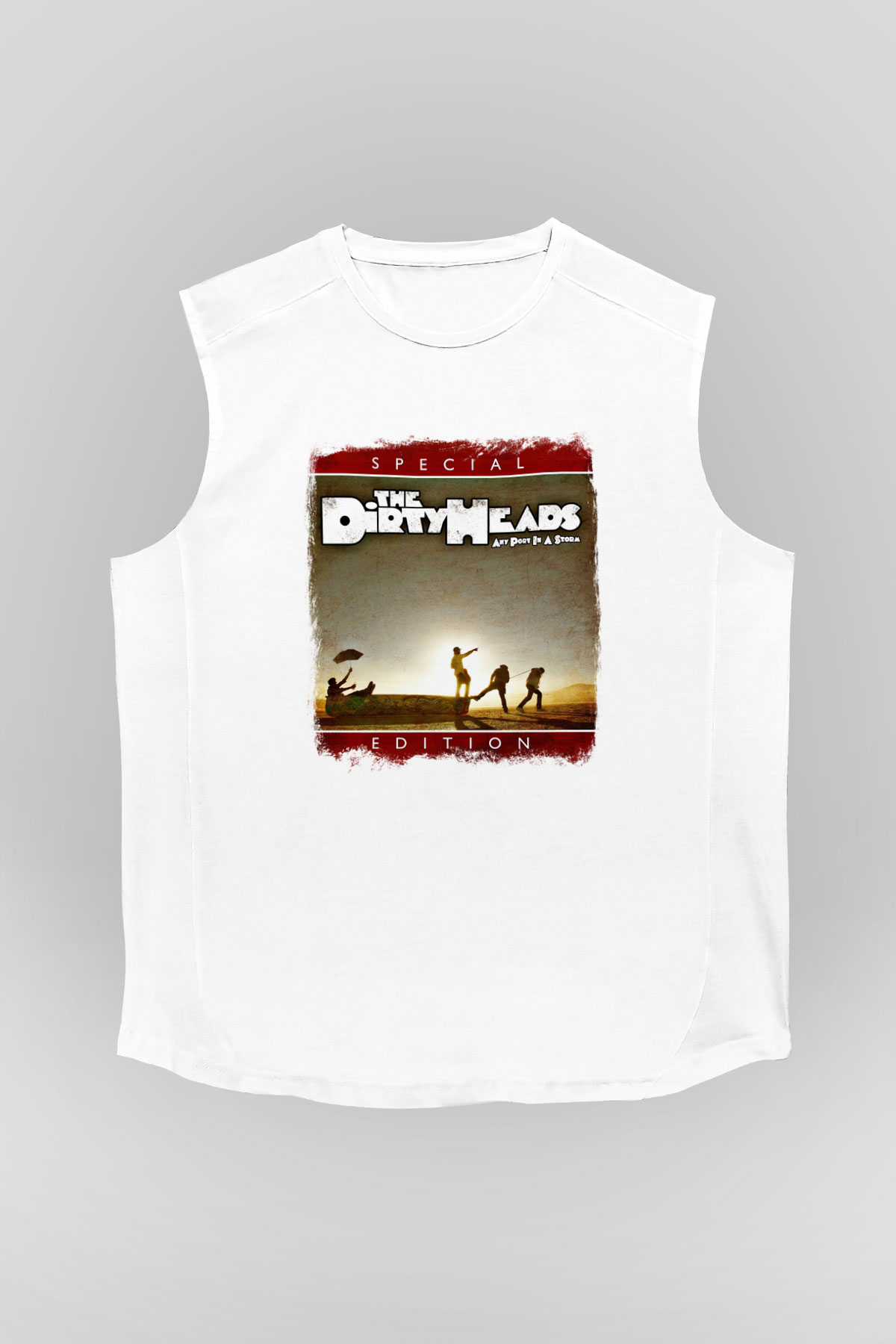 Dirty Heads Baskılı Unisex Beyaz Kolsuz Tişört