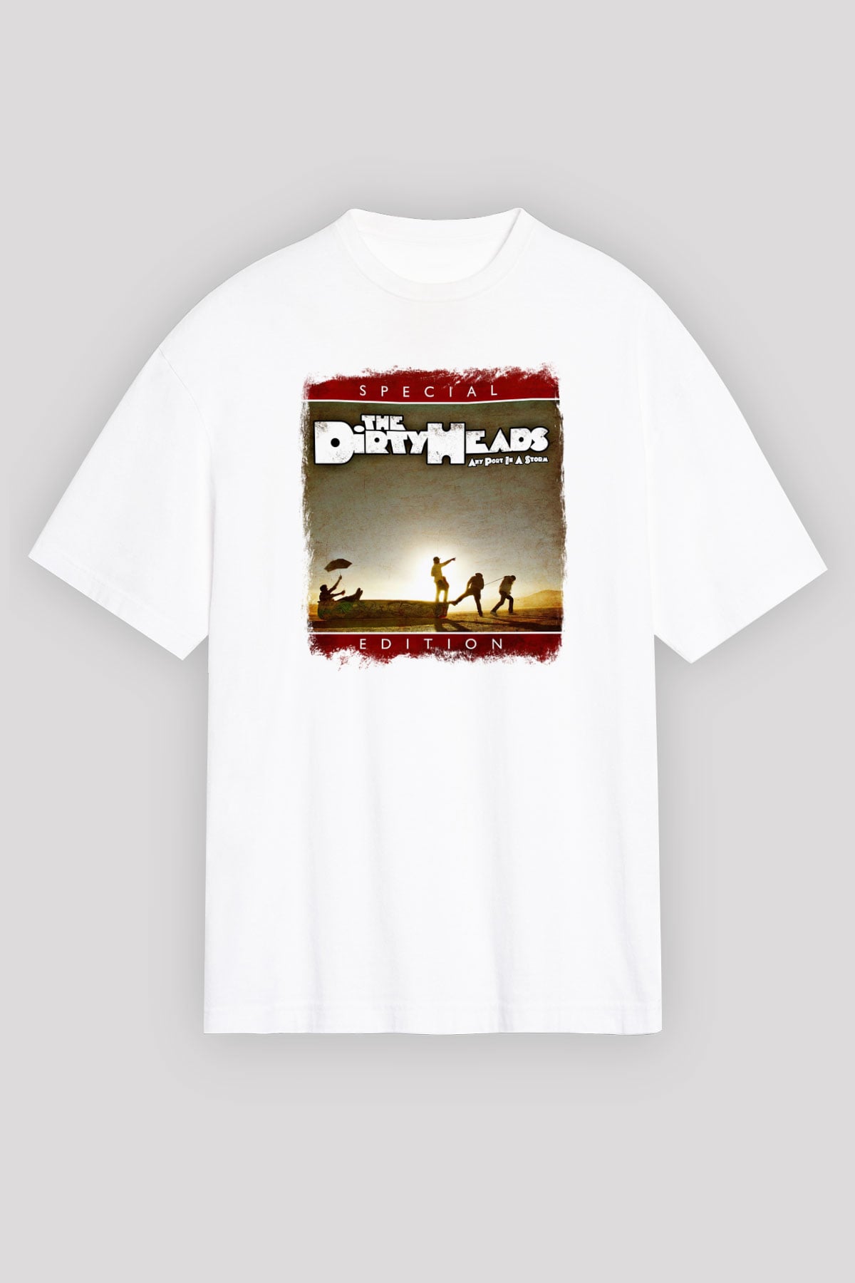 Dirty Heads Baskılı Unisex Beyaz Oversize Tişört