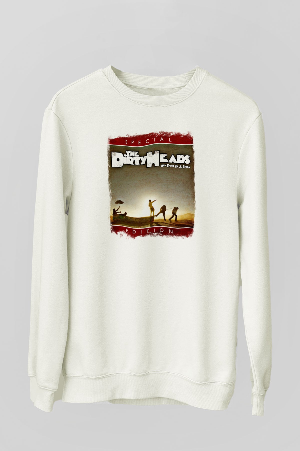 Dirty Heads Baskılı Unisex Beyaz Sweatshirt